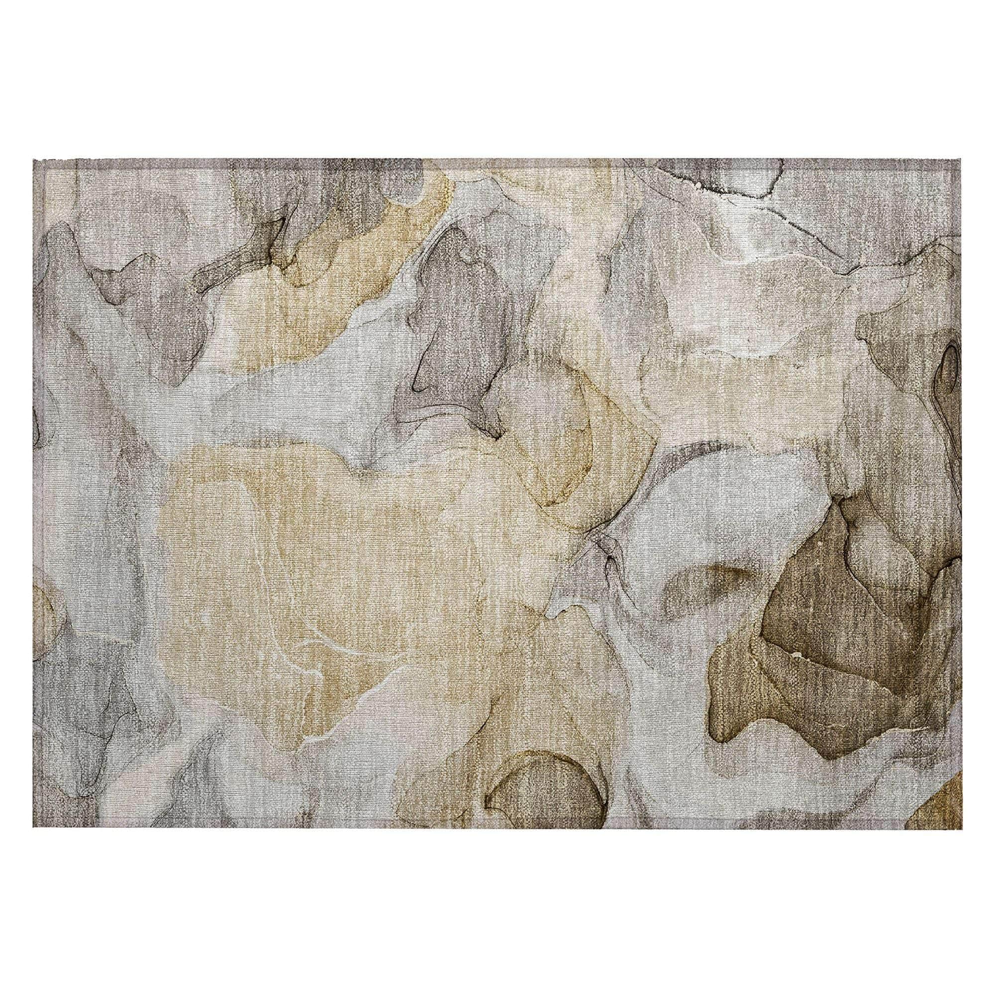 Machine Washable Brown Rug - Indoor / Outdoor - Kids / Pet Friendly Watercolors Print Rug