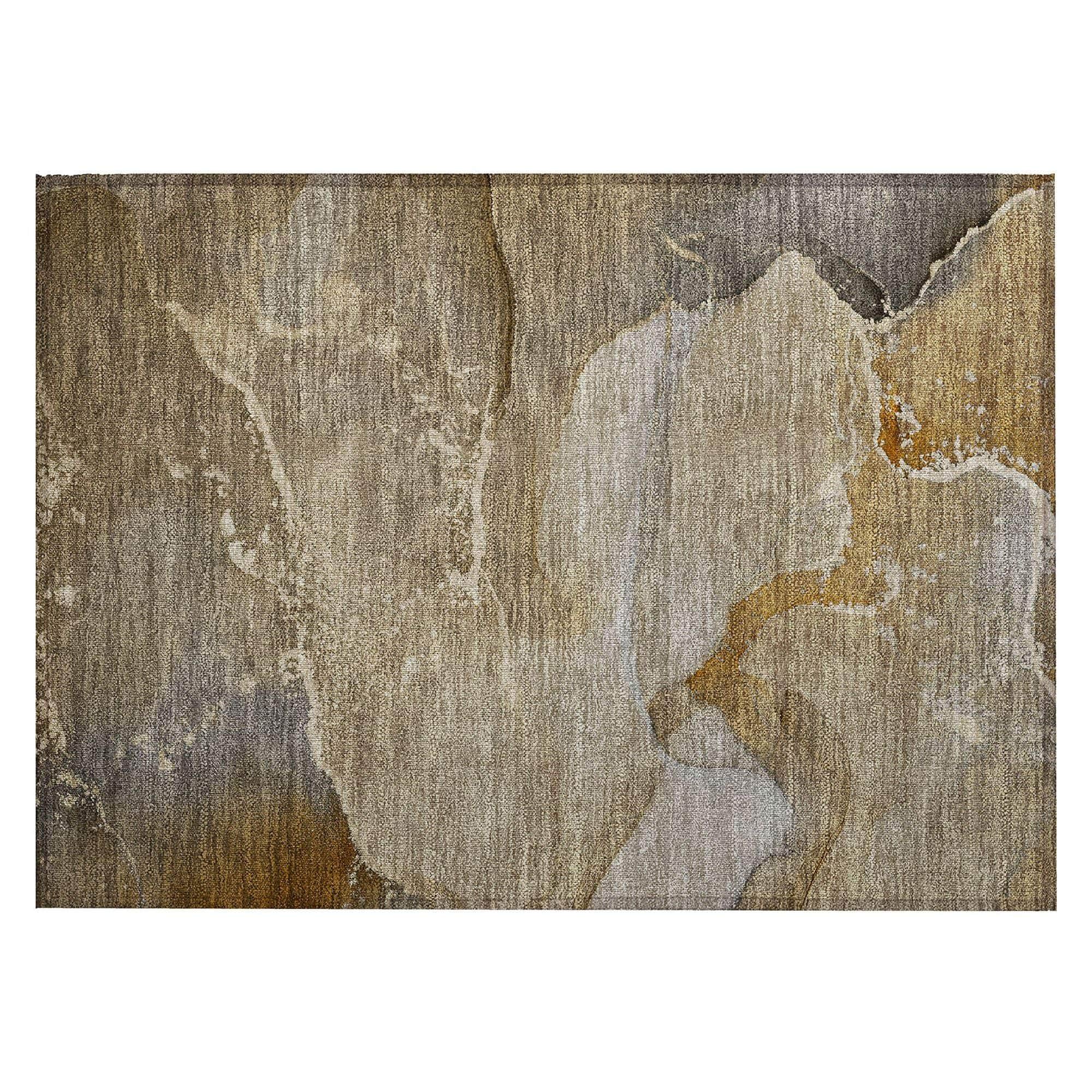 Machine Washable Brown Rug - Indoor / Outdoor - Kids / Pet Friendly Watercolors Print Rug