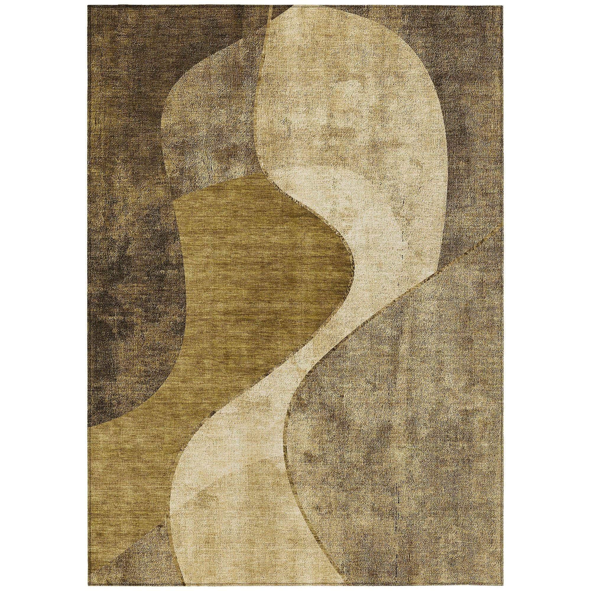 Machine Washable Brown Rug - Indoor / Outdoor - Kids / Pet Friendly Art Deco Print Rug