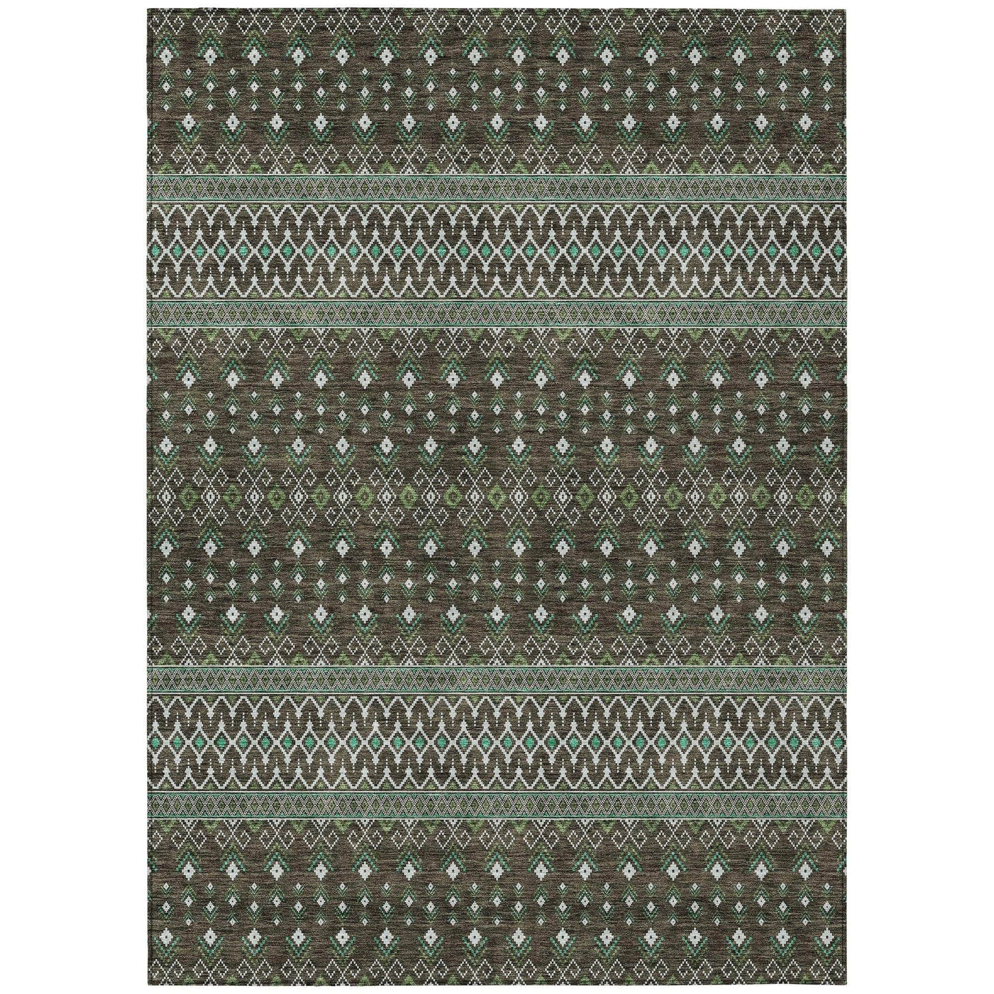 Machine Washable Brown Rug - Indoor / Outdoor - Kids / Pet Friendly Boho Print Rug