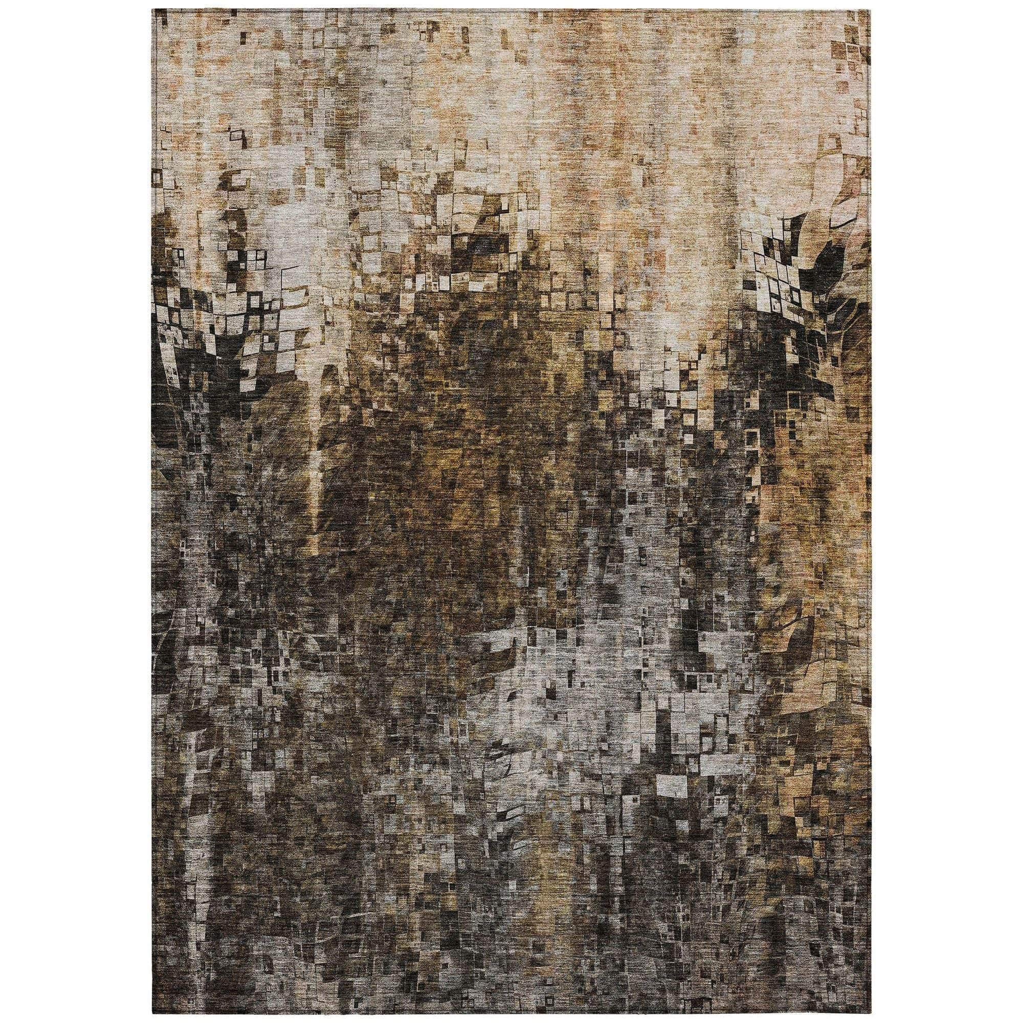 Machine Washable Brown Rug - Indoor / Outdoor - Kids / Pet Friendly Squares Print Rug