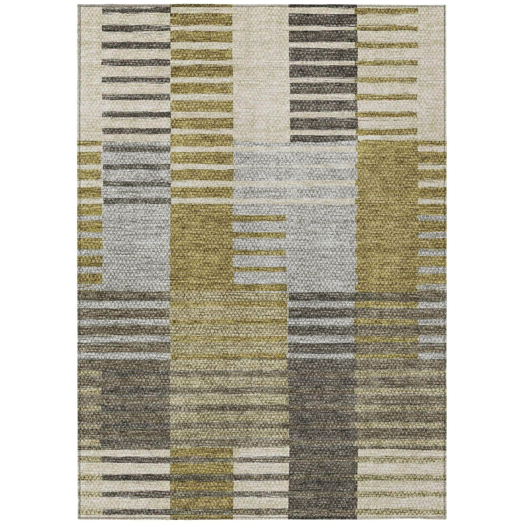 Machine Washable Brown Rug - Indoor / Outdoor - Kids / Pet Friendly Striped Print Rug