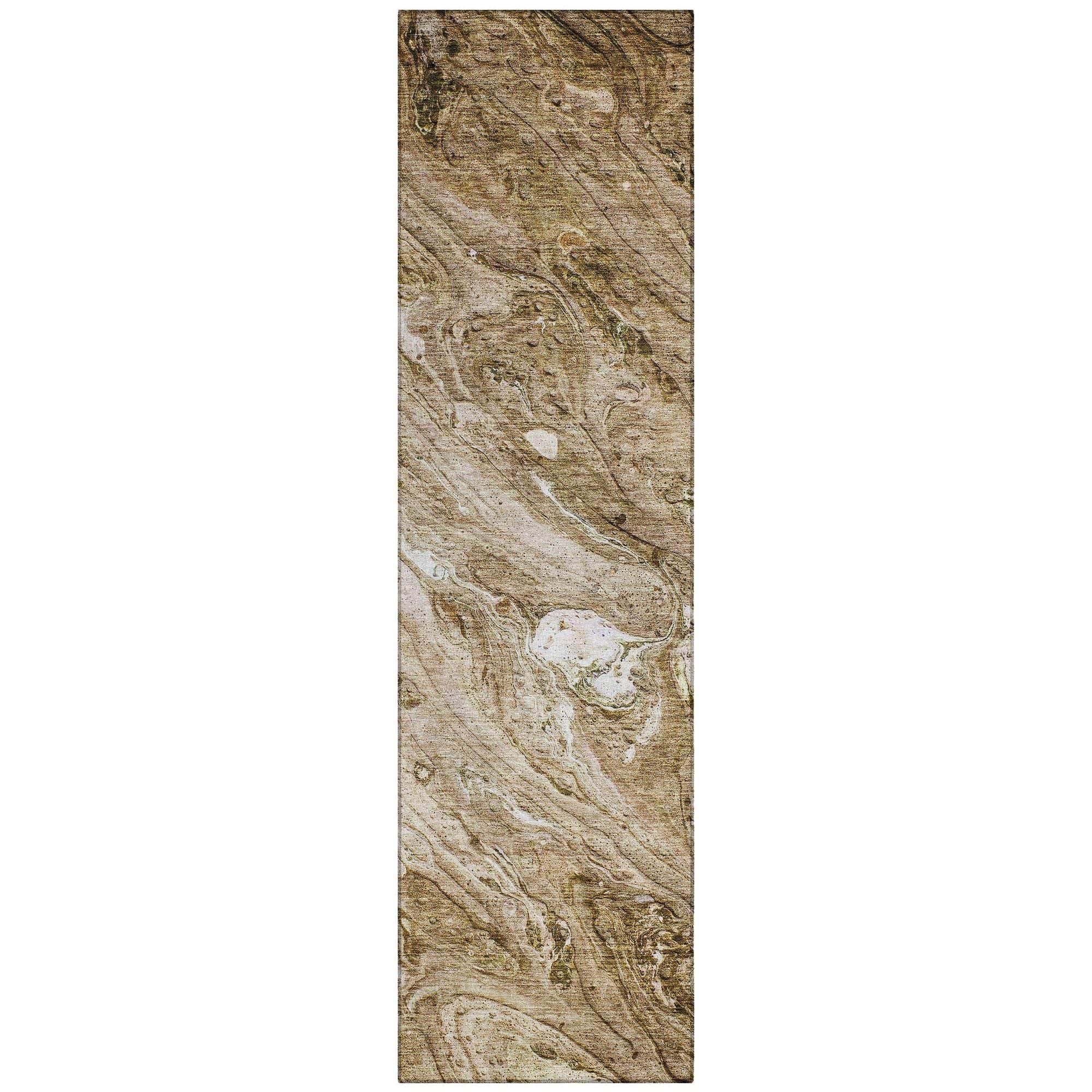 Machine Washable Brown Rug - Indoor / Outdoor - Kids / Pet Friendly Abstract Print Rug