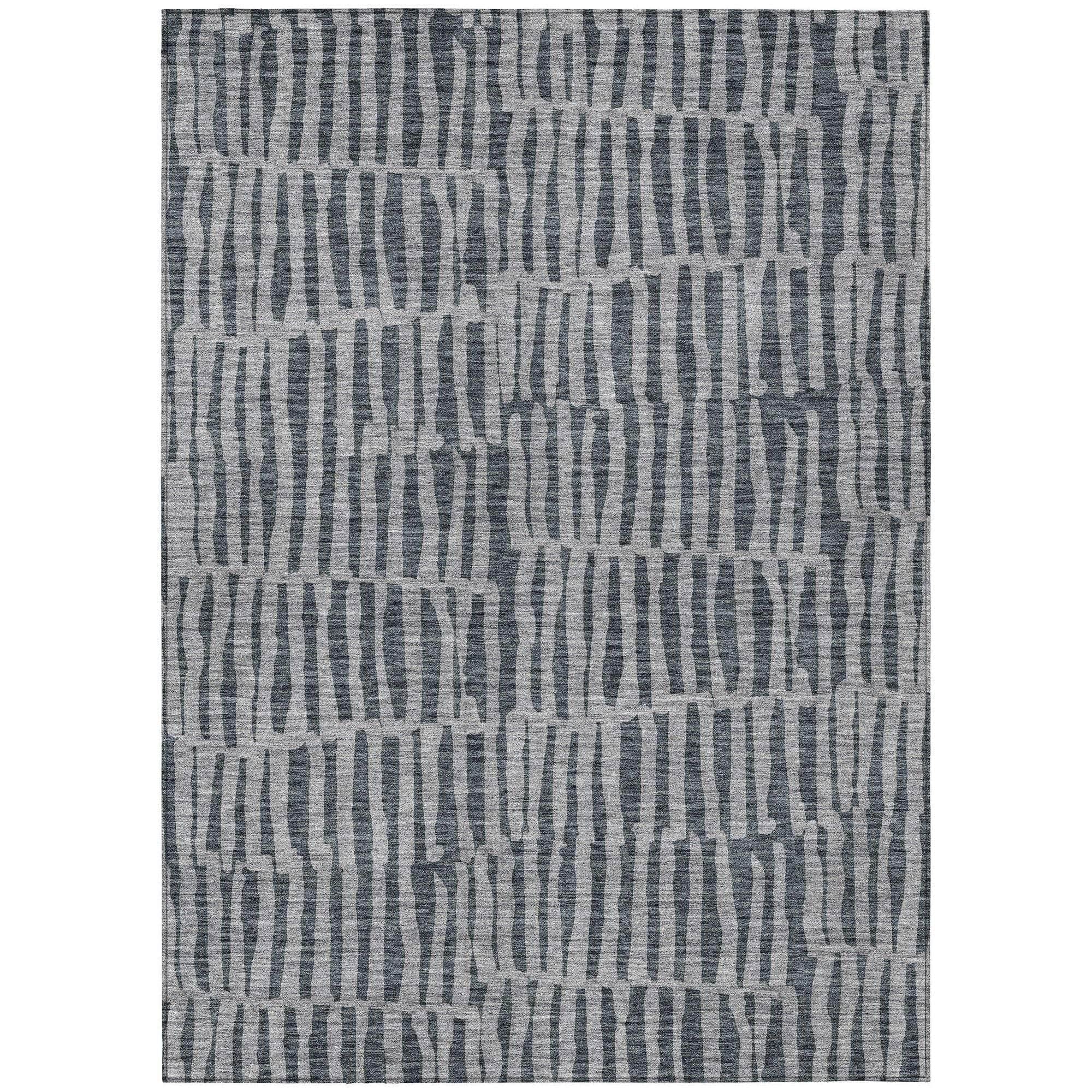 Machine Washable Charcoal Gray Rug - Indoor / Outdoor - Kids / Pet Friendly Striped Print Rug
