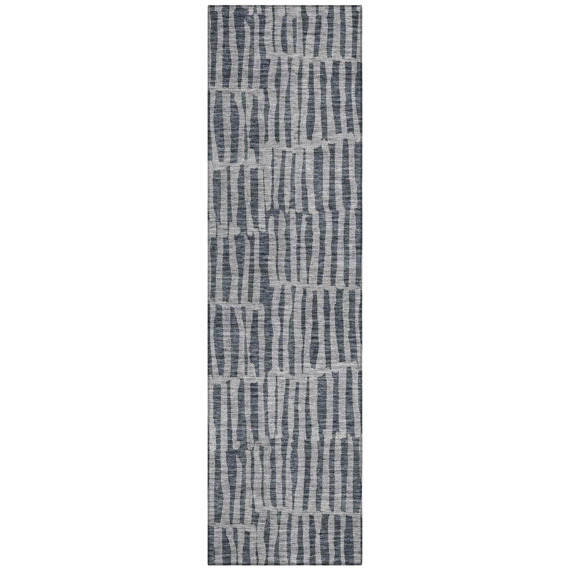 Machine Washable Charcoal Gray Rug - Indoor / Outdoor - Kids / Pet Friendly Striped Print Rug