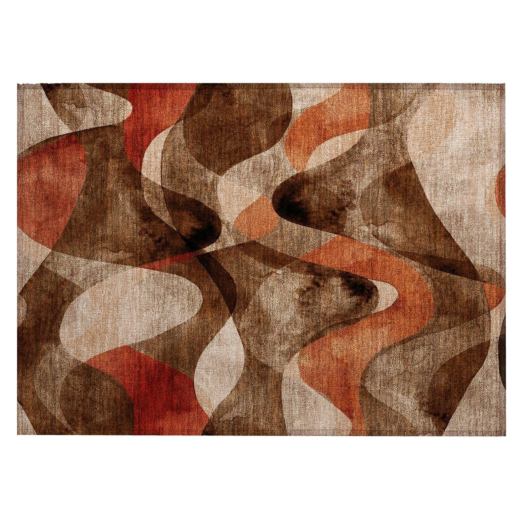 Machine Washable Chocolate Brown Rug - Indoor / Outdoor - Kids / Pet Friendly Abstract Print Rug