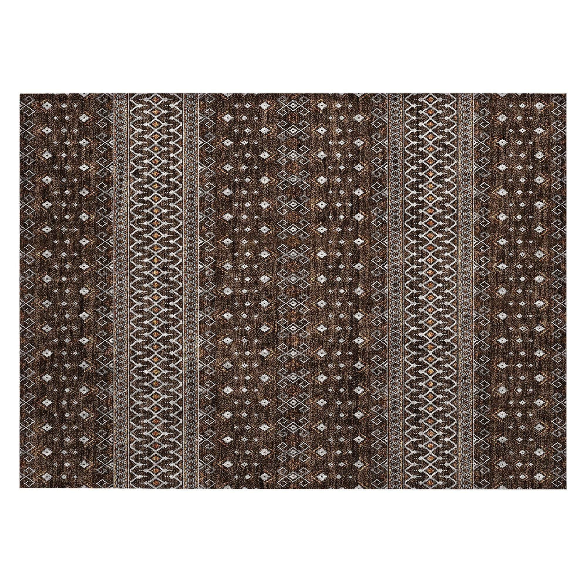 Machine Washable Chocolate Brown Rug - Indoor / Outdoor - Kids / Pet Friendly Boho Print Rug
