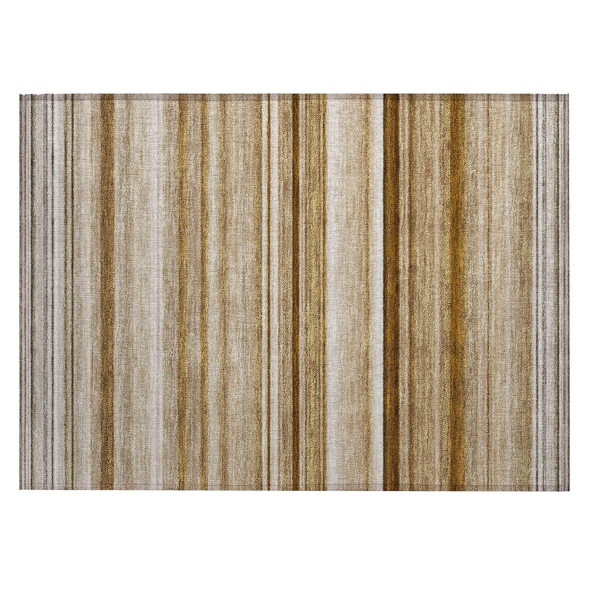 Machine Washable Chocolate Brown Rug - Indoor / Outdoor - Kids / Pet Friendly Stripes Print Rug