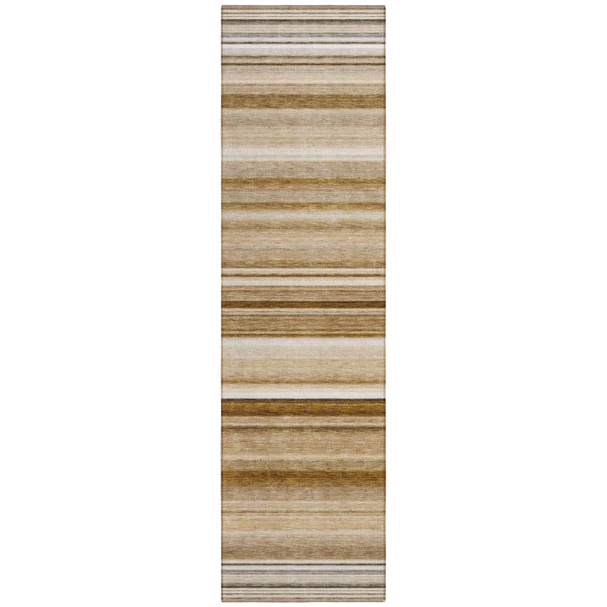 Machine Washable Chocolate Brown Rug - Indoor / Outdoor - Kids / Pet Friendly Stripes Print Rug