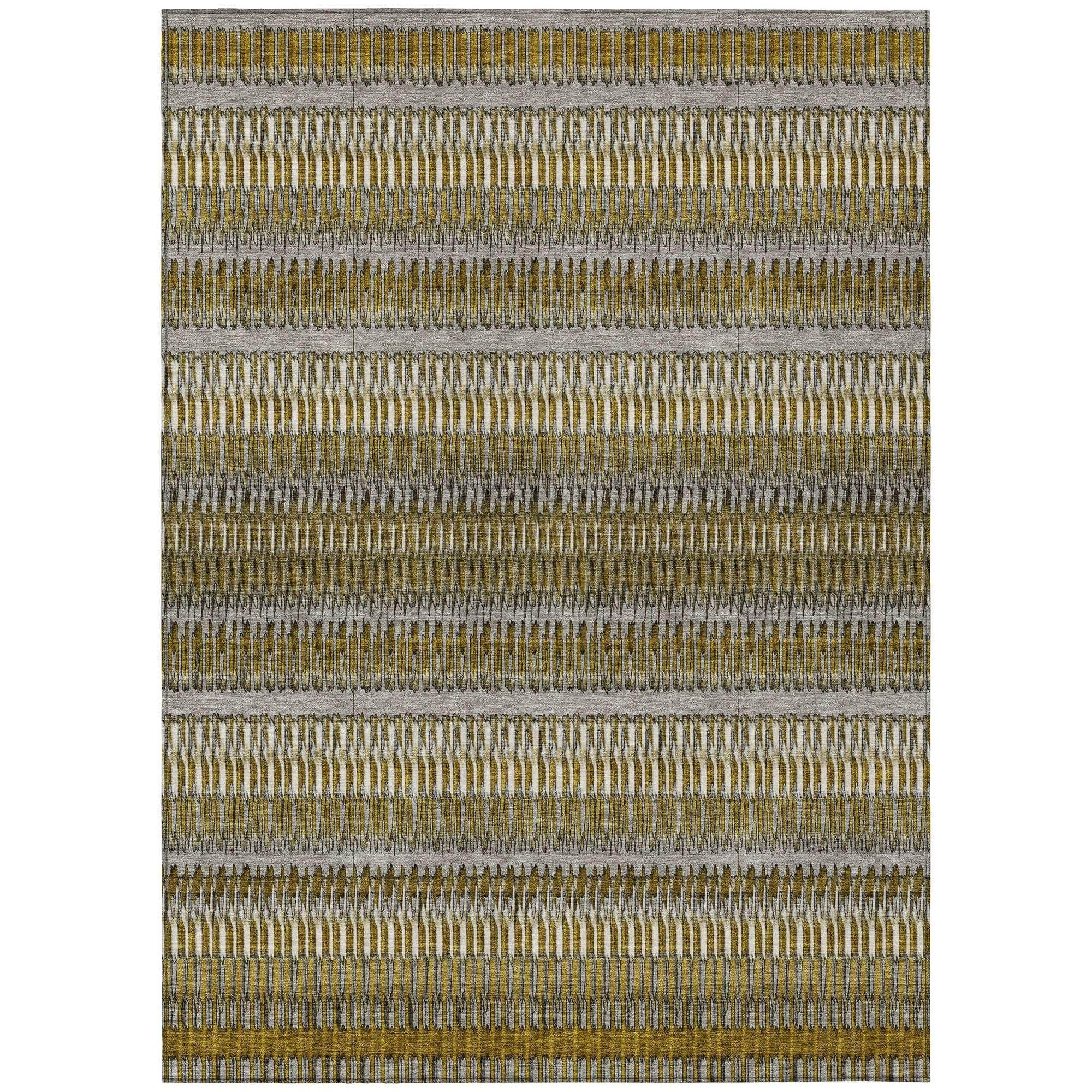 Machine Washable Coffee Brown Rug - Indoor / Outdoor - Kids / Pet Friendly Stripes Print Rug