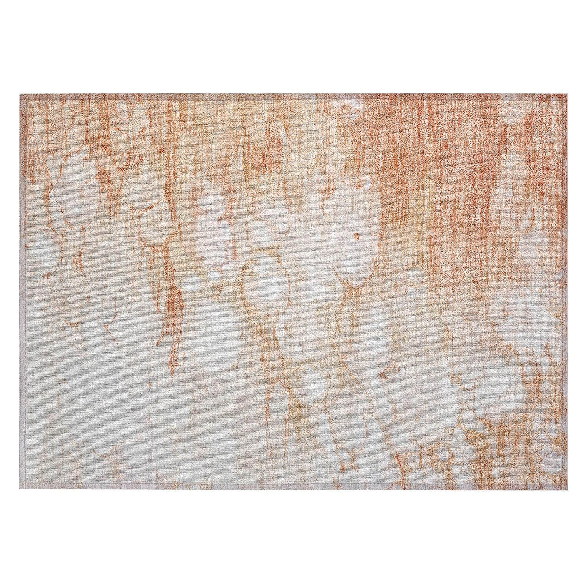 Machine Washable Coral Orange Rug - Indoor / Outdoor - Kids / Pet Friendly Abstract Print Rug