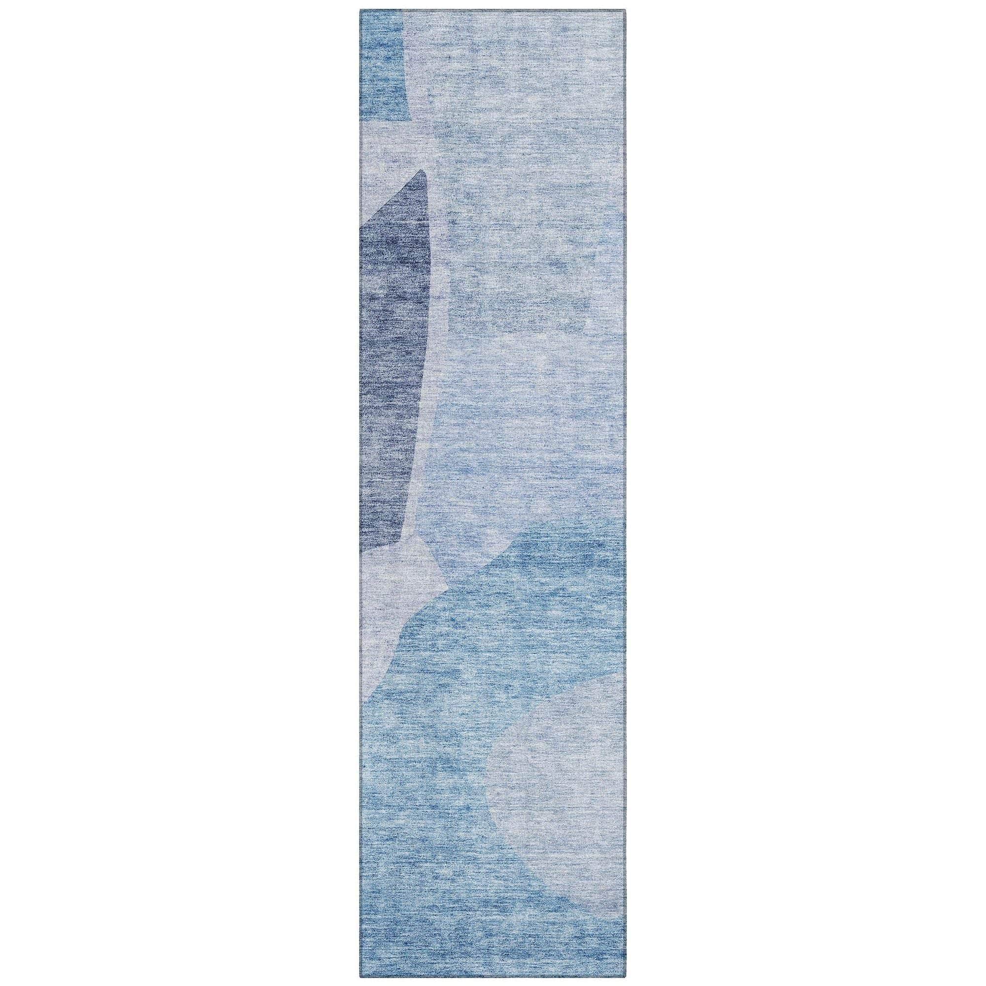 Machine Washable Denim Blue Rug - Indoor / Outdoor - Kids / Pet Friendly Abstract Print Rug
