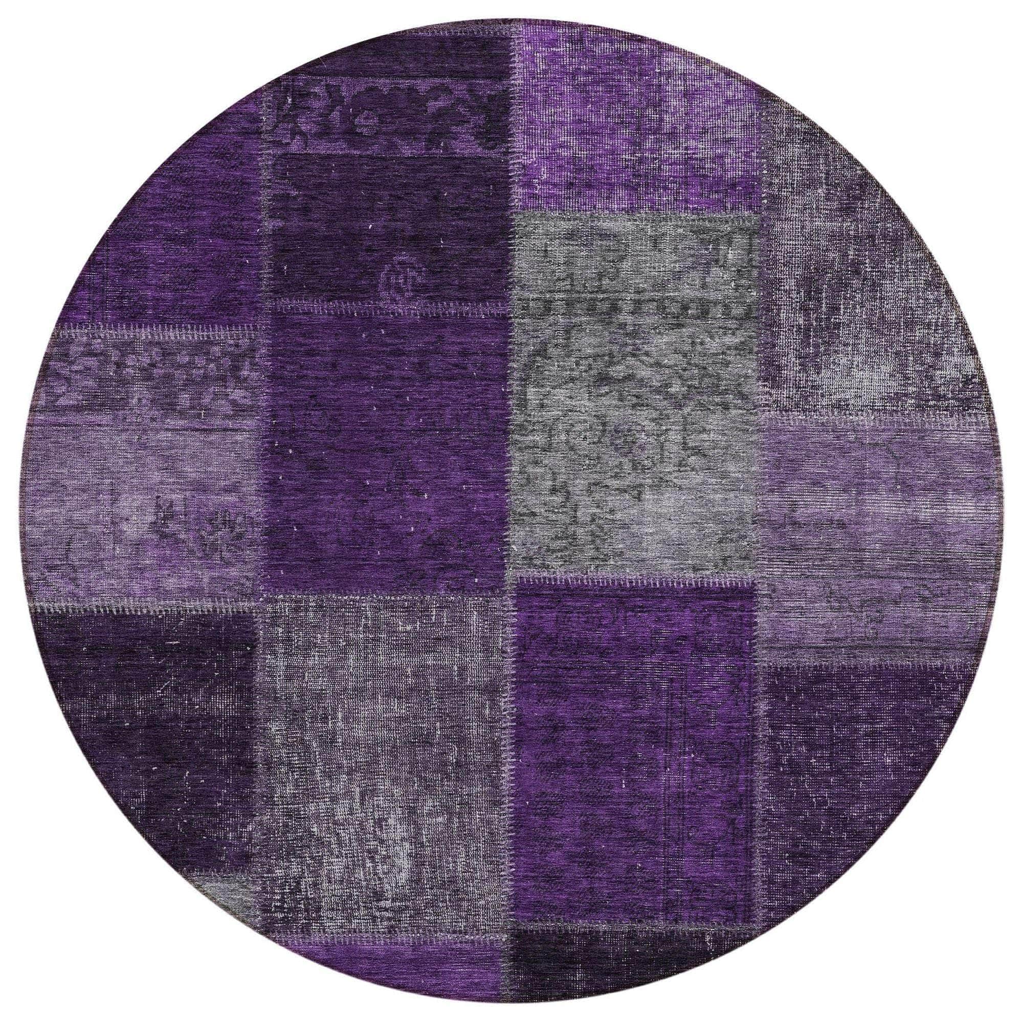 Machine Washable Eggplant Purple Rug - Indoor / Outdoor - Kids / Pet Friendly Patchwork Print Rug