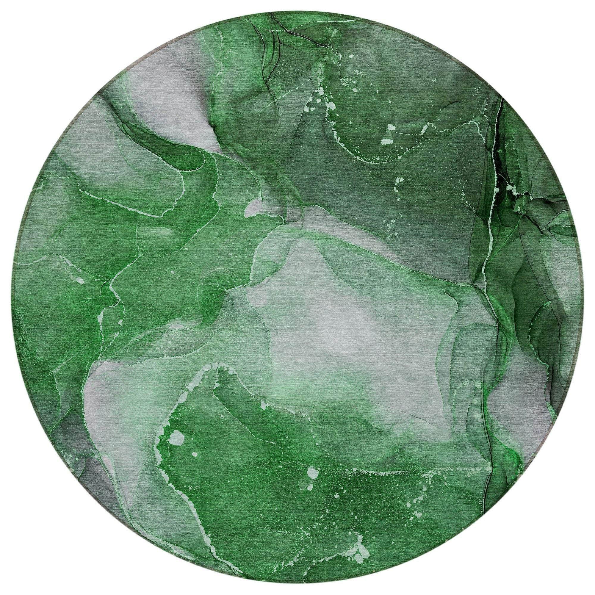 Machine Washable Emerald Green Rug - Indoor / Outdoor - Kids / Pet Friendly Watercolors Print Rug