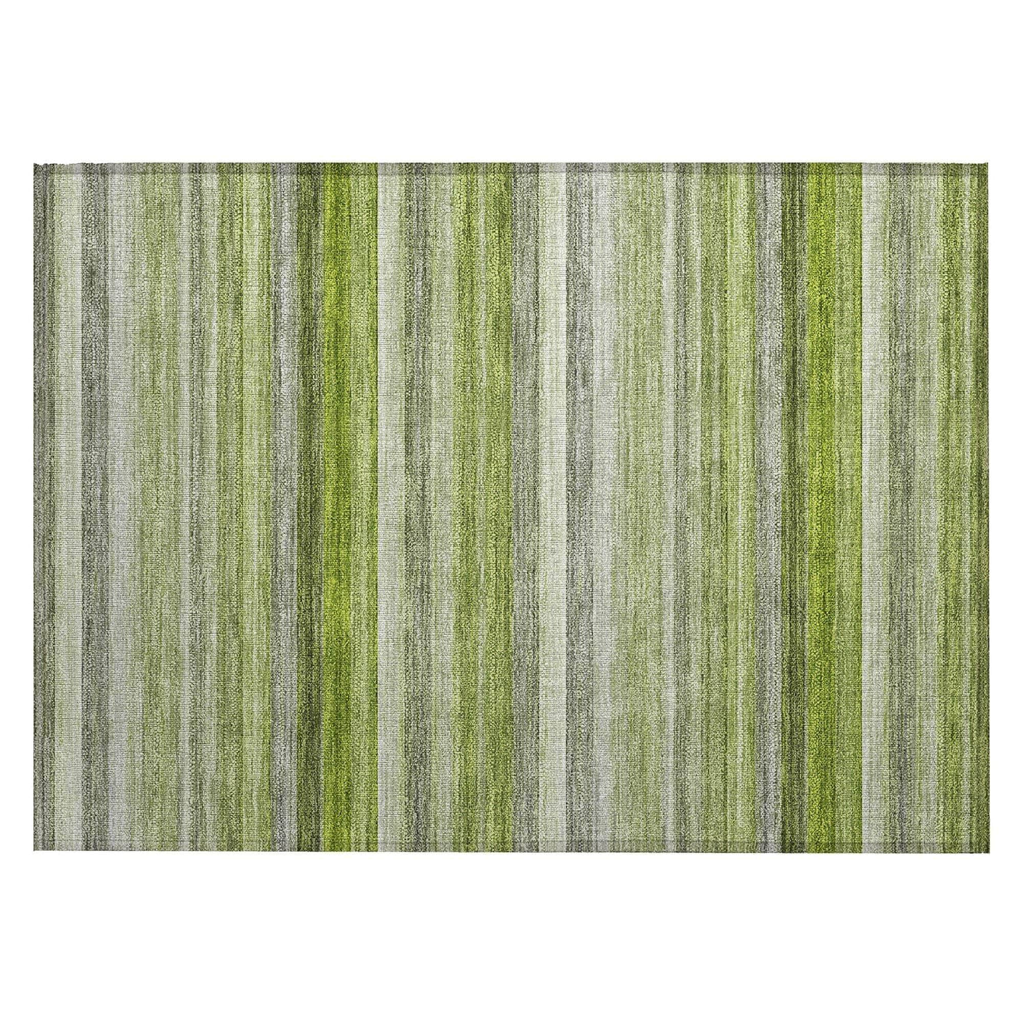 Machine Washable Fern Green Rug - Indoor / Outdoor - Kids / Pet Friendly Stripes Print Rug