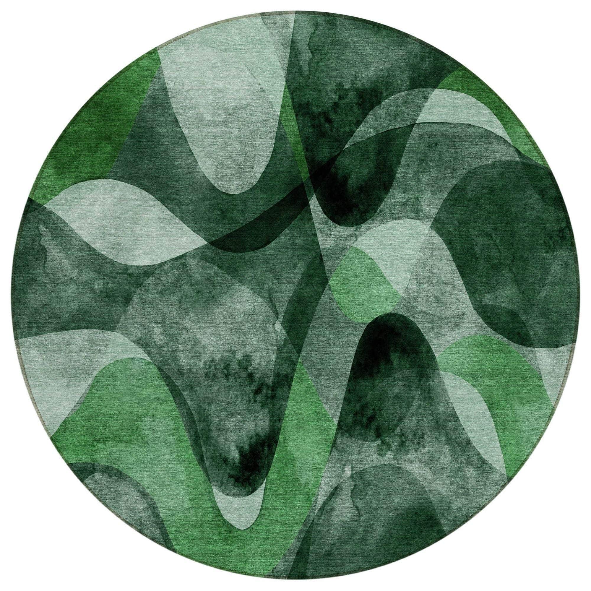 Machine Washable Fern Green Rug - Indoor / Outdoor - Kids / Pet Friendly Abstract Print Rug