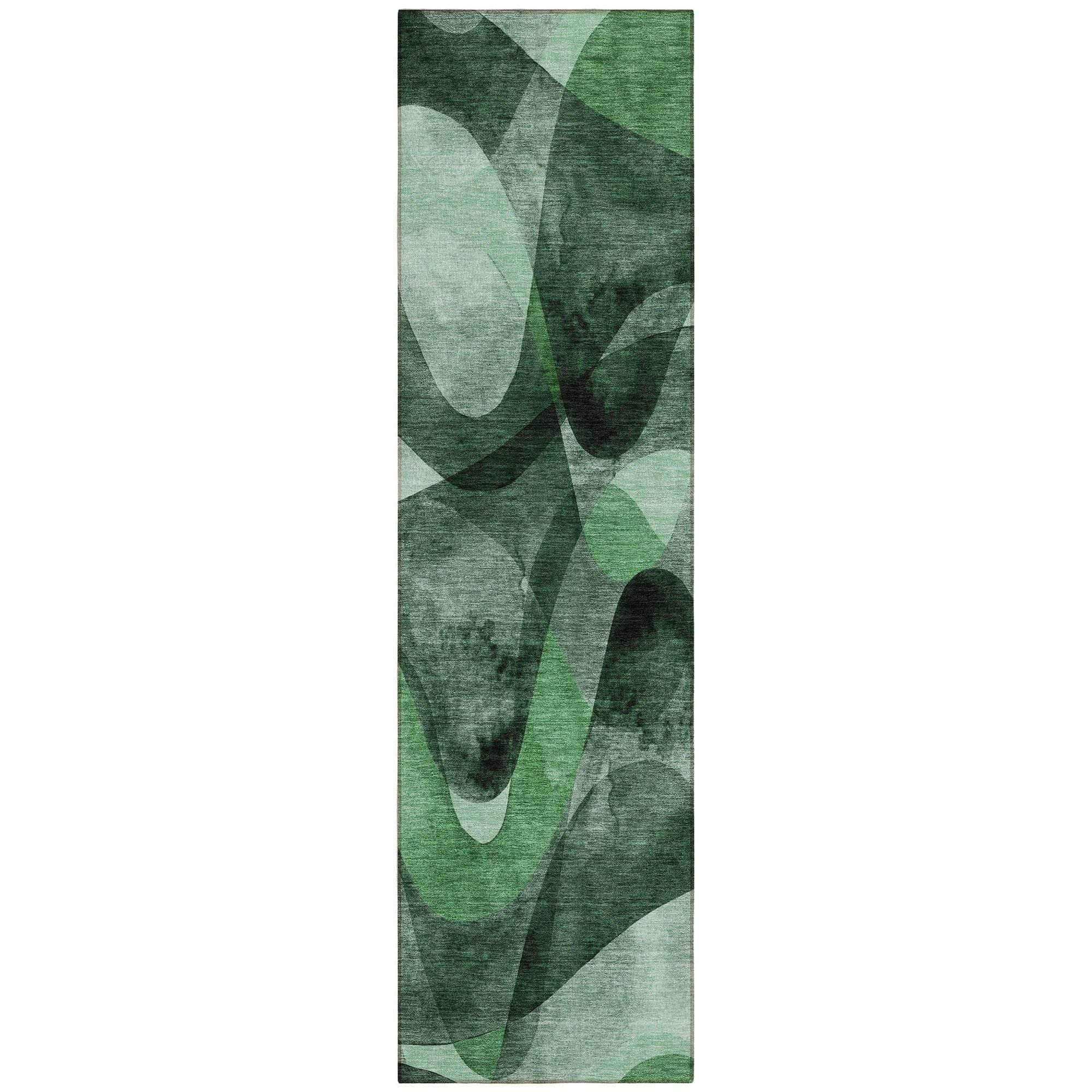 Machine Washable Fern Green Rug - Indoor / Outdoor - Kids / Pet Friendly Abstract Print Rug