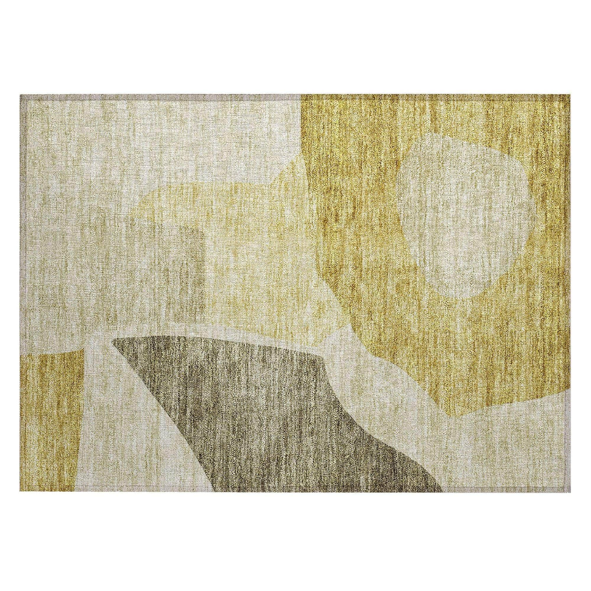 Machine Washable Gold Rug - Indoor / Outdoor - Kids / Pet Friendly Abstract Print Rug