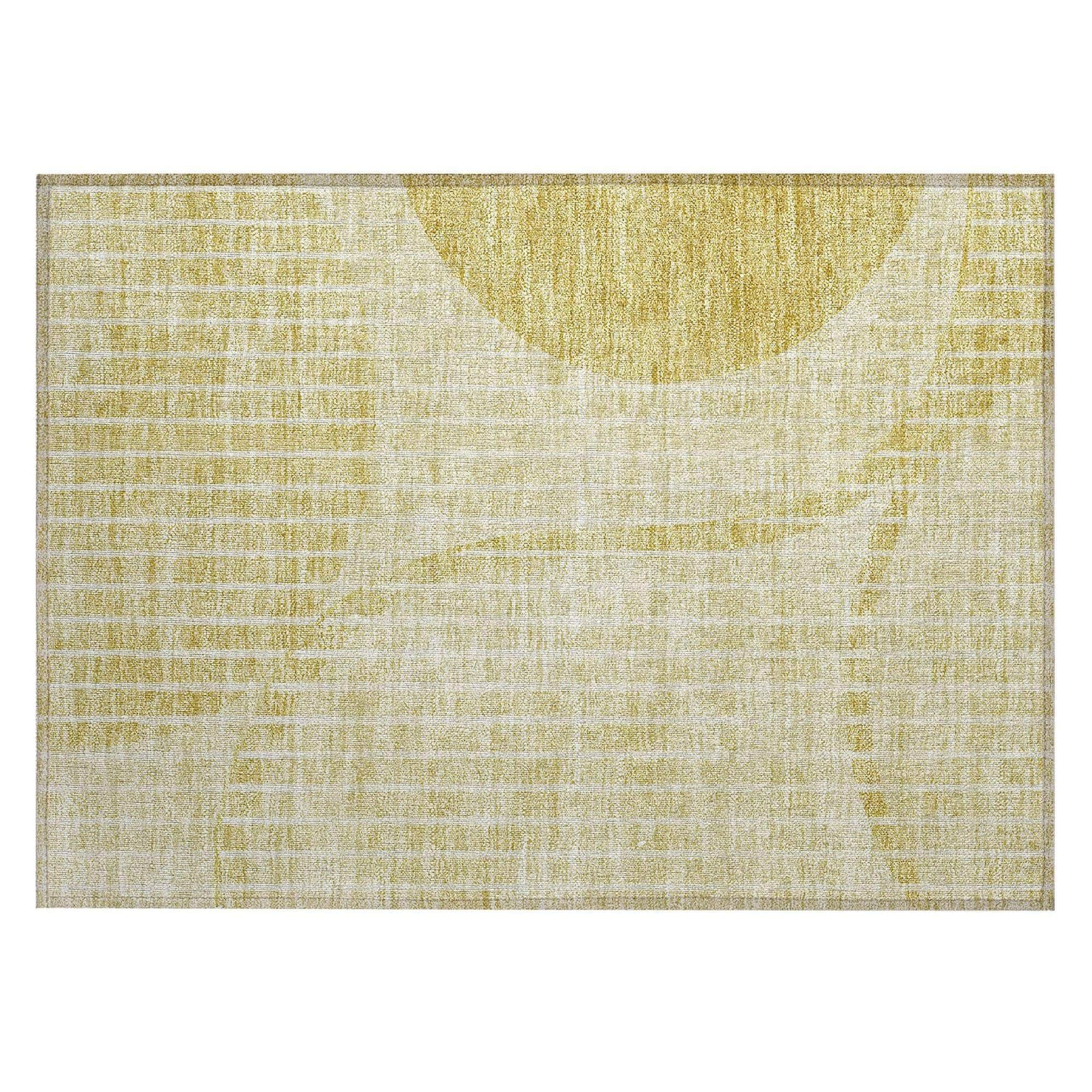 Machine Washable Gold Rug - Indoor / Outdoor - Kids / Pet Friendly Striped Print Rug