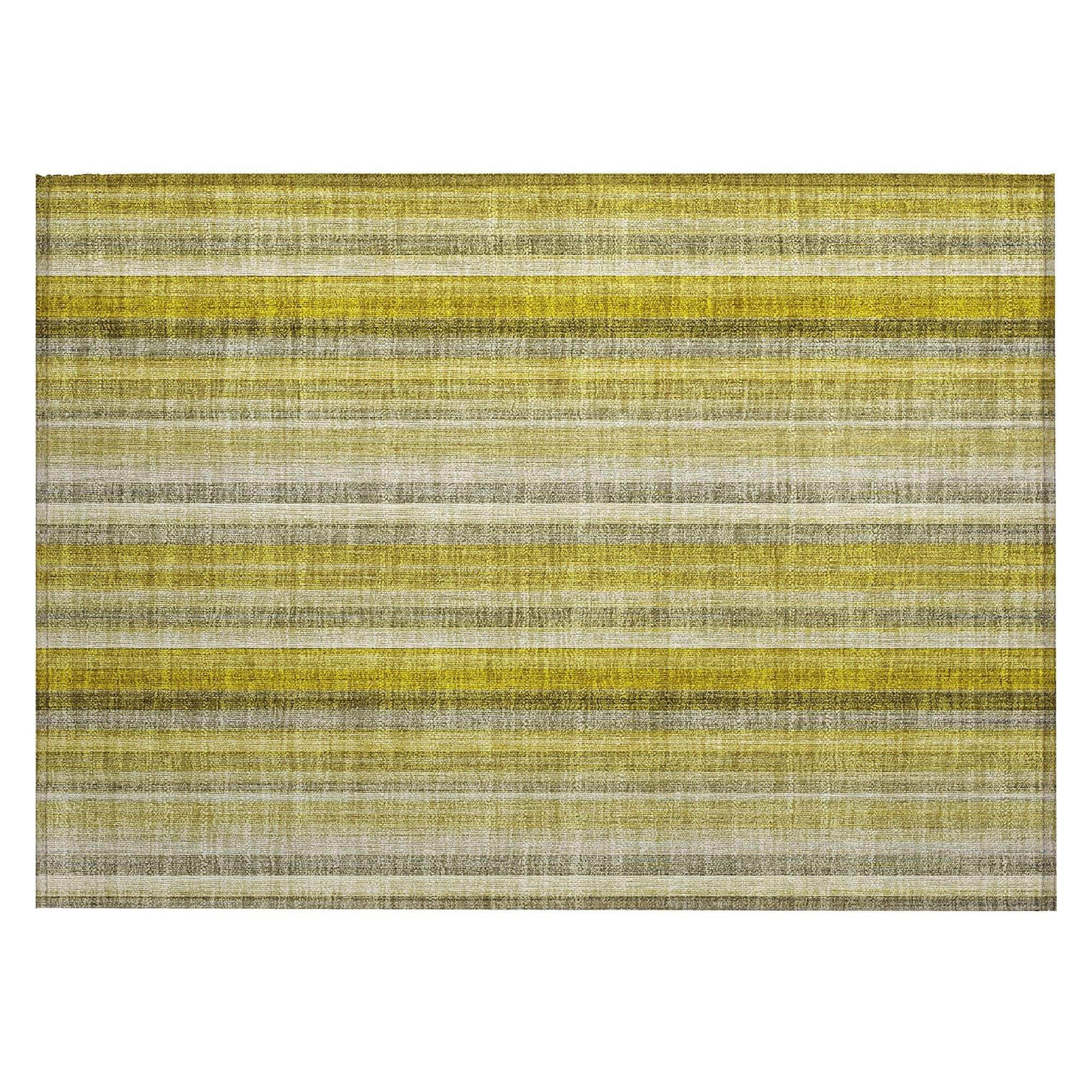 Machine Washable Gold Rug - Indoor / Outdoor - Kids / Pet Friendly Stripes Print Rug