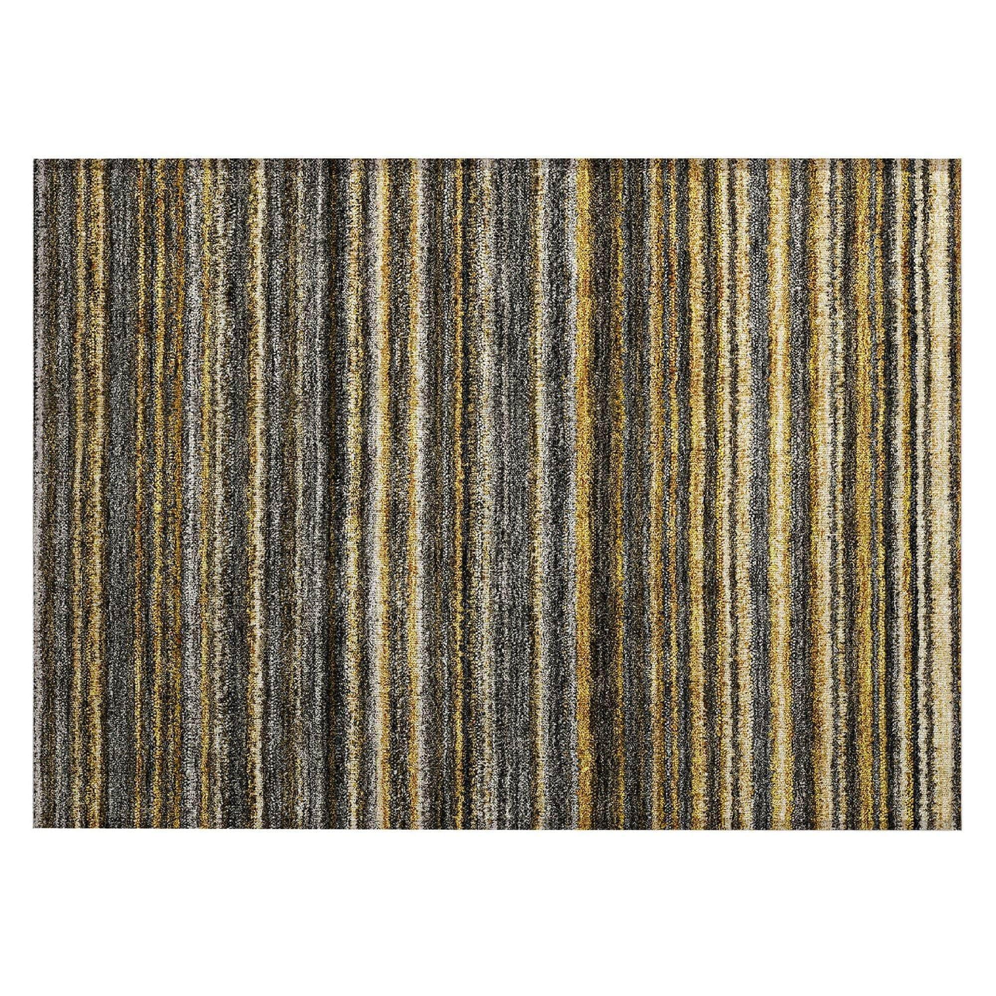 Machine Washable Gold Rug - Indoor / Outdoor - Kids / Pet Friendly Stripes Print Rug
