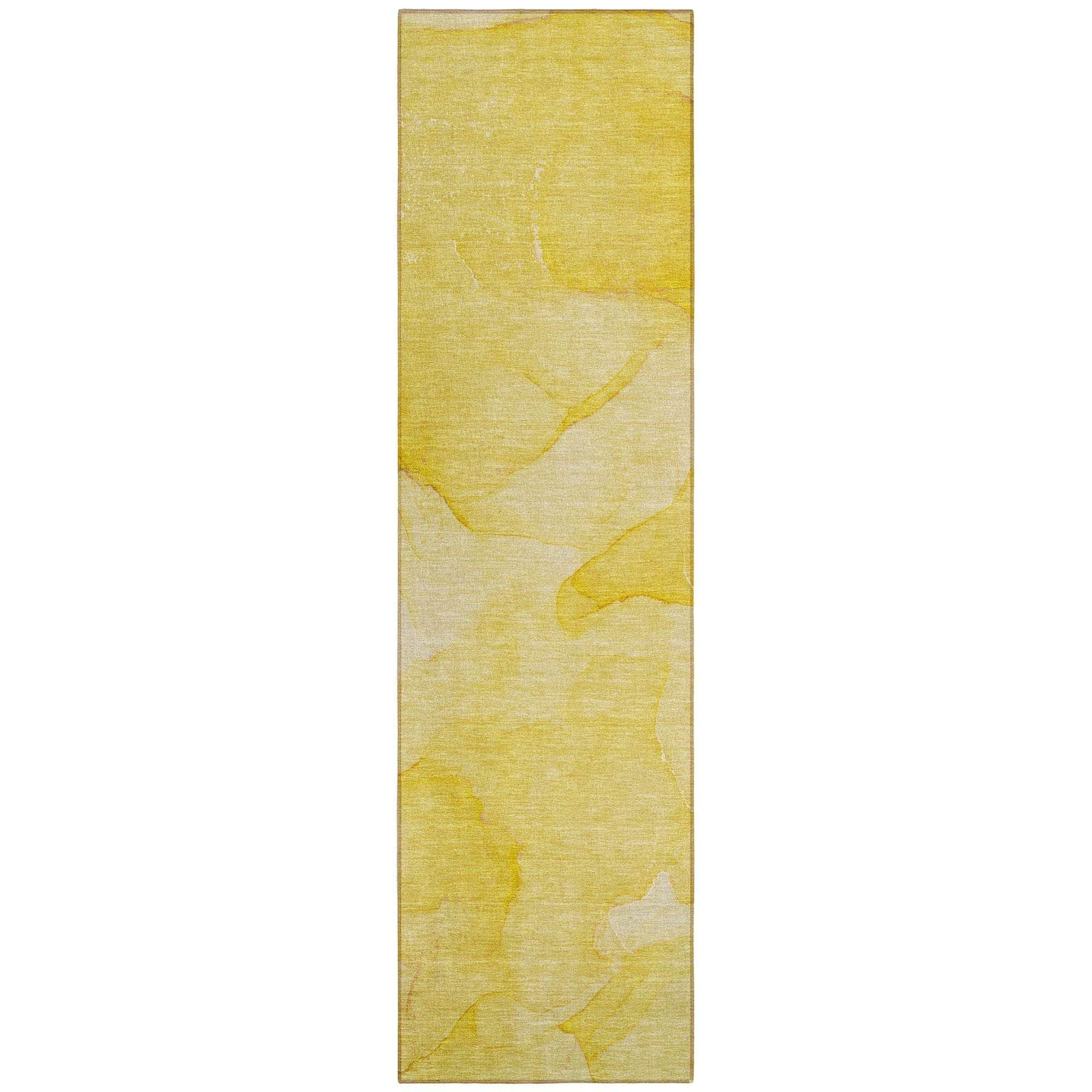 Machine Washable Gold Rug - Indoor / Outdoor - Kids / Pet Friendly Watercolors Print Rug