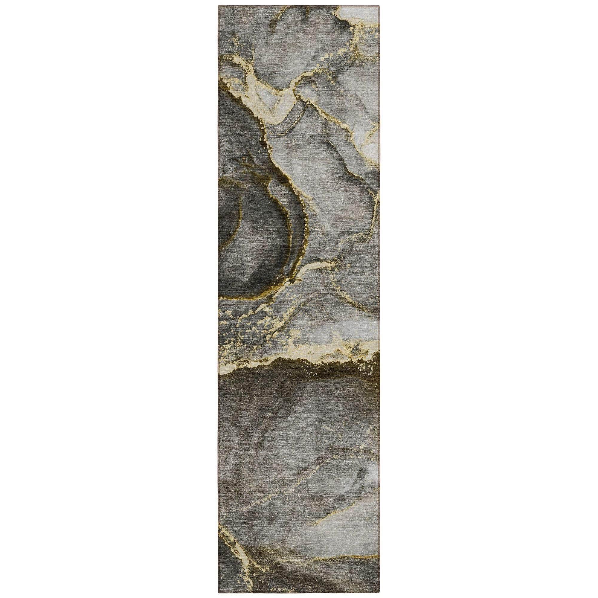 Machine Washable Gold Rug - Indoor / Outdoor - Kids / Pet Friendly Watercolors Print Rug