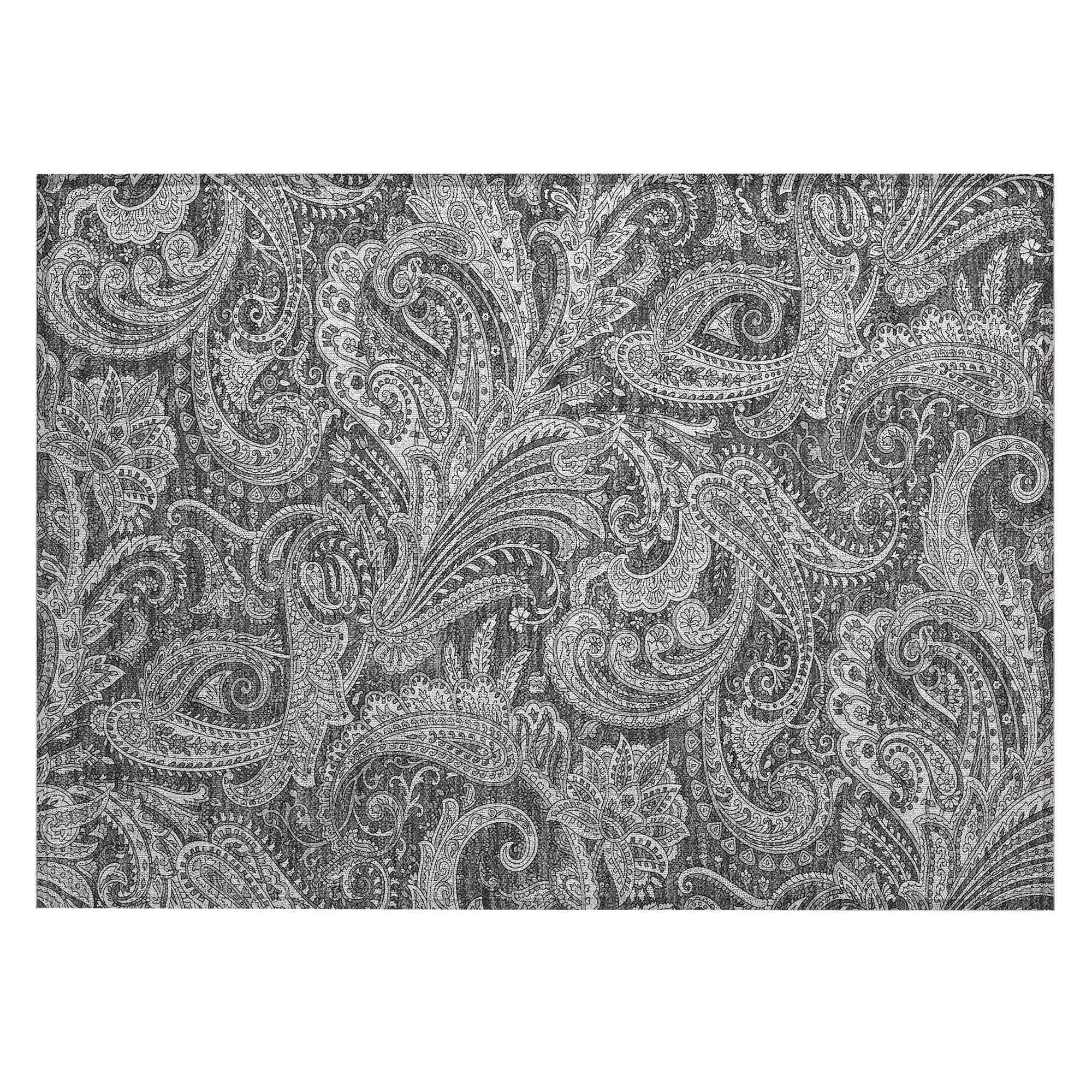 Machine Washable Gray Rug - Indoor / Outdoor - Kids / Pet Friendly Paisley Print Rug