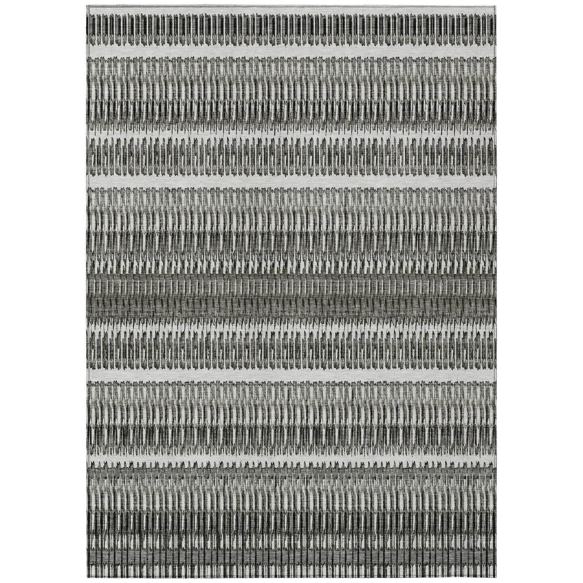 Machine Washable Gray Rug - Indoor / Outdoor - Kids / Pet Friendly Stripes Print Rug