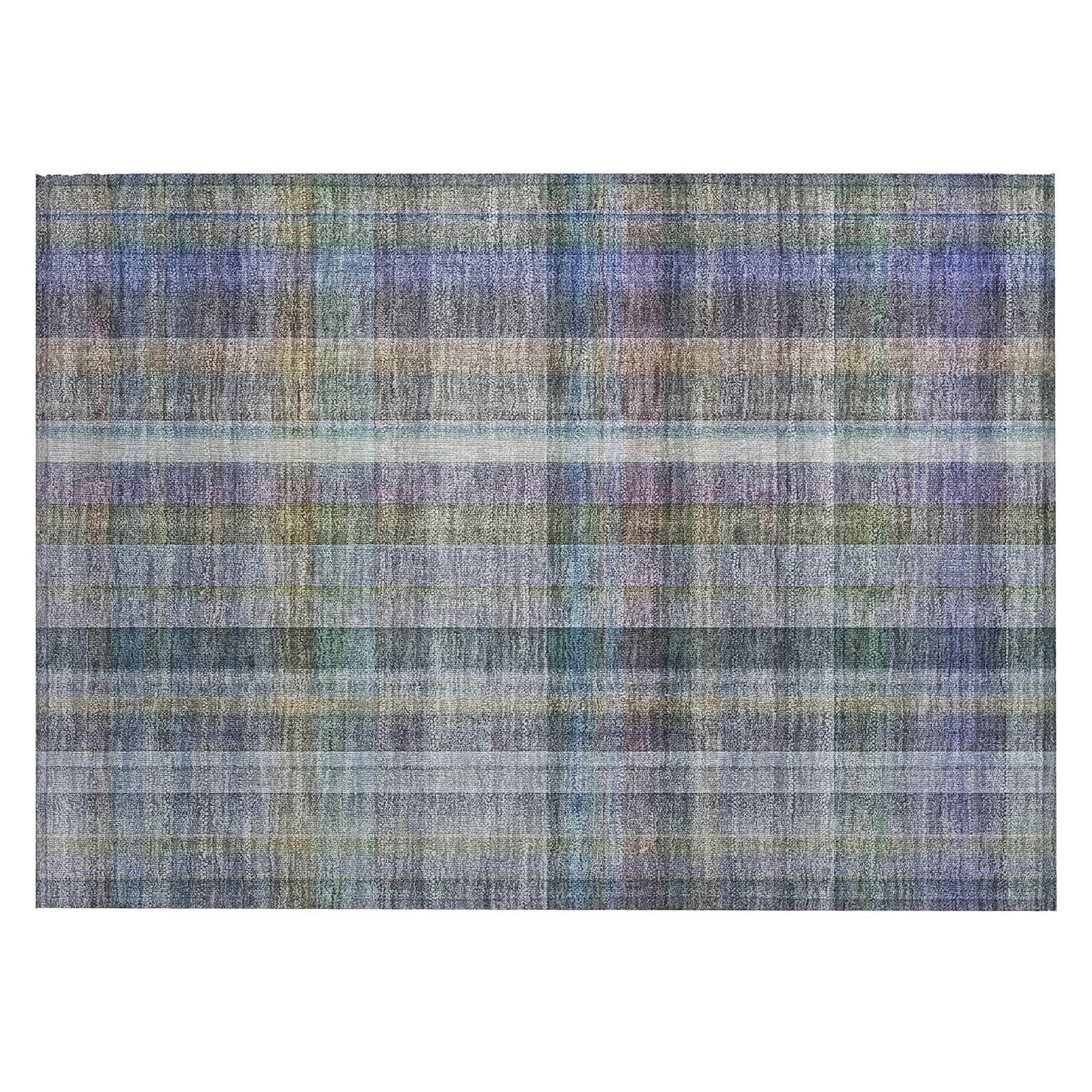 Machine Washable Green Rug - Indoor / Outdoor - Kids / Pet Friendly Plaid Print Rug
