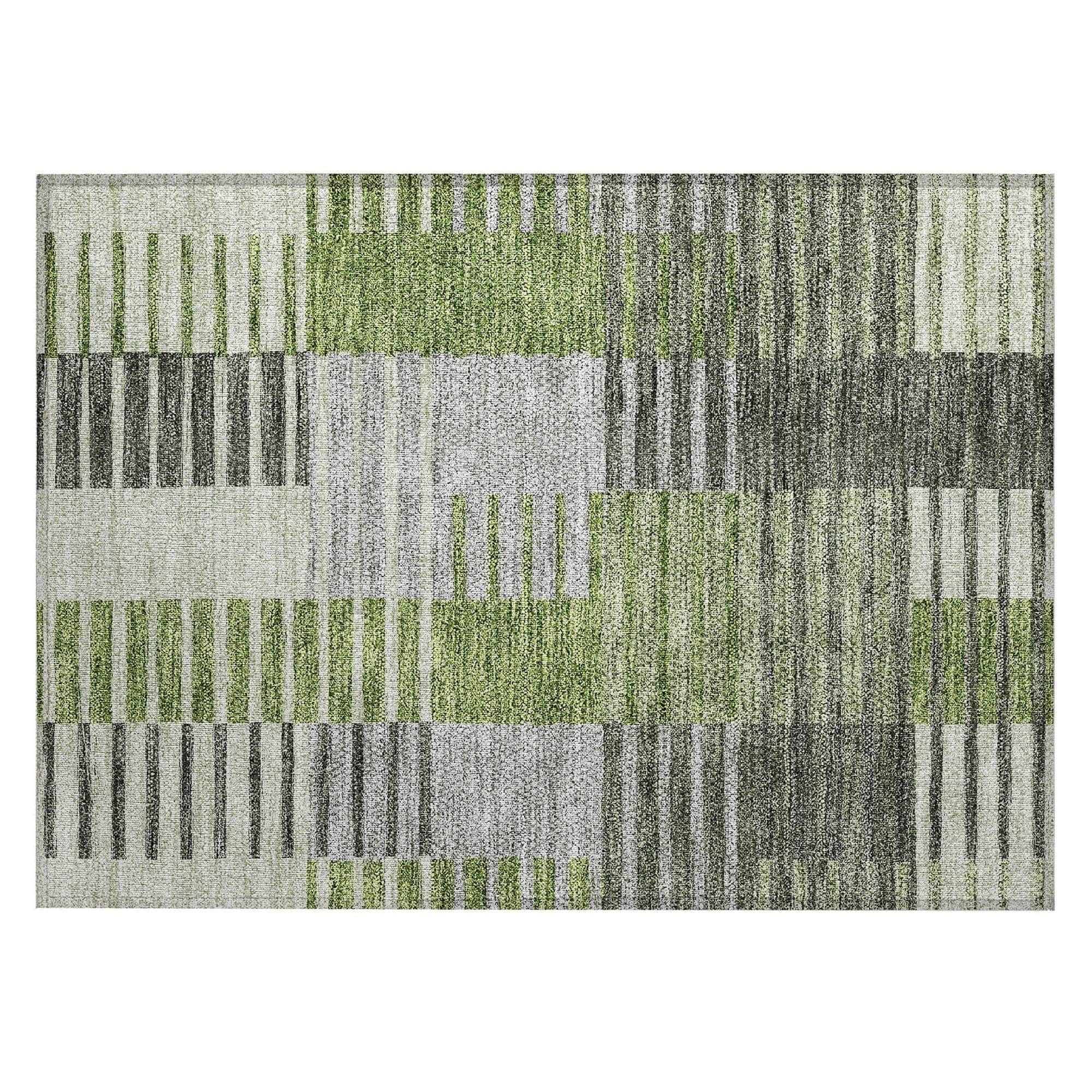 Machine Washable Green Rug - Indoor / Outdoor - Kids / Pet Friendly Striped Print Rug