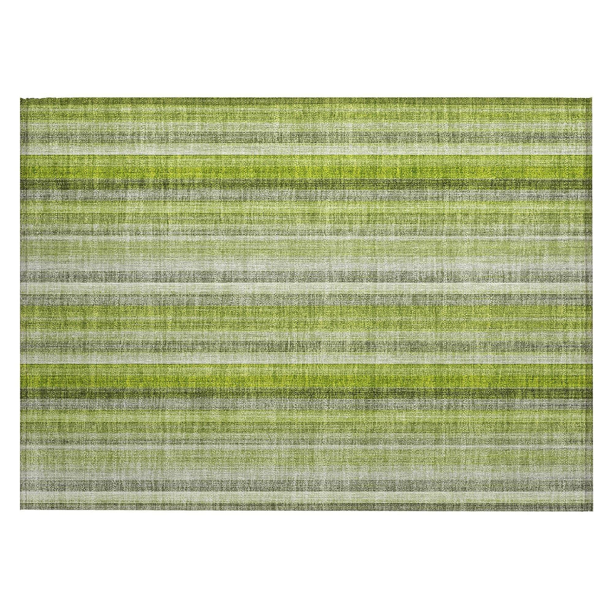 Machine Washable Green Rug - Indoor / Outdoor - Kids / Pet Friendly Stripes Print Rug