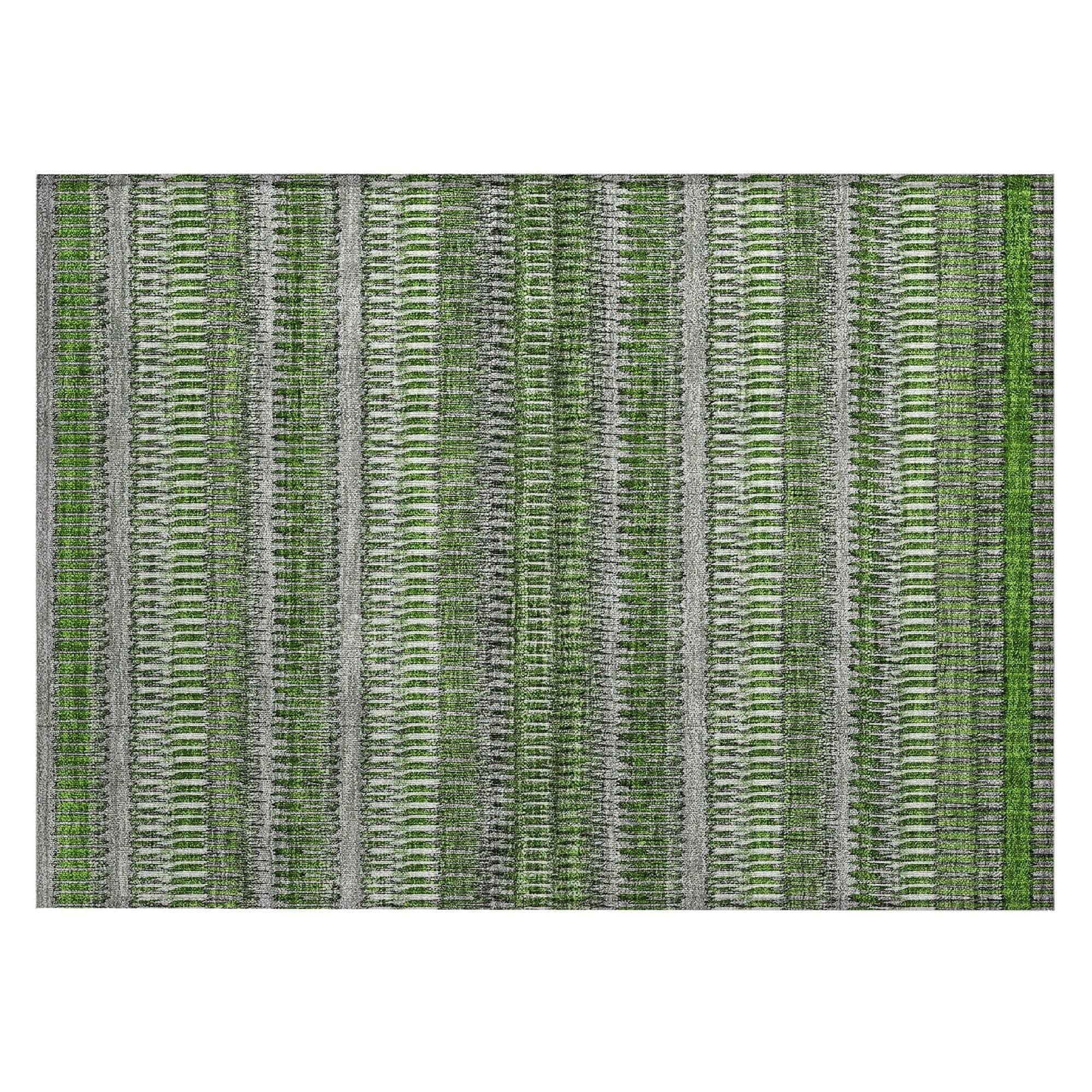 Machine Washable Green Rug - Indoor / Outdoor - Kids / Pet Friendly Stripes Print Rug