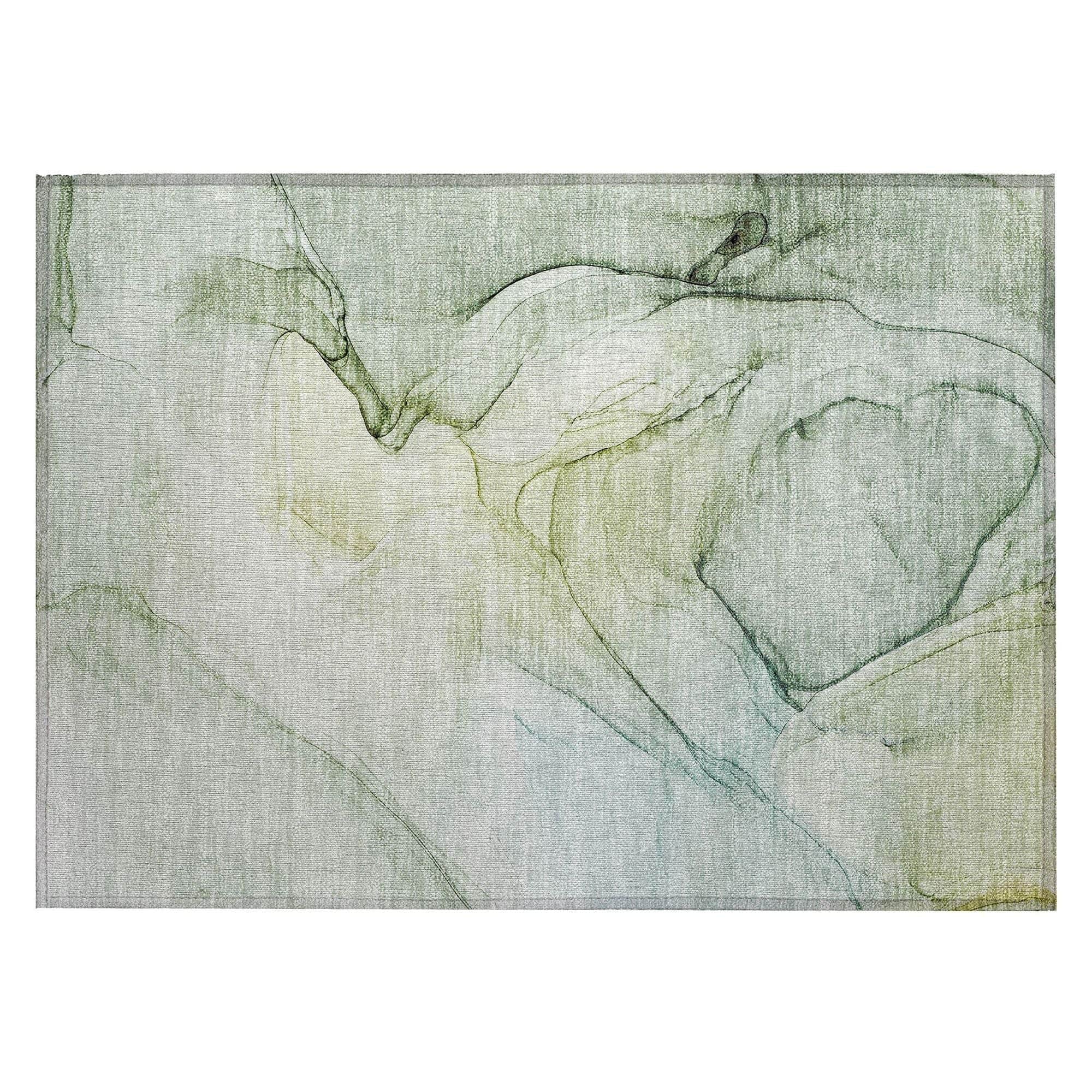 Machine Washable Green Rug - Indoor / Outdoor - Kids / Pet Friendly Watercolors Print Rug