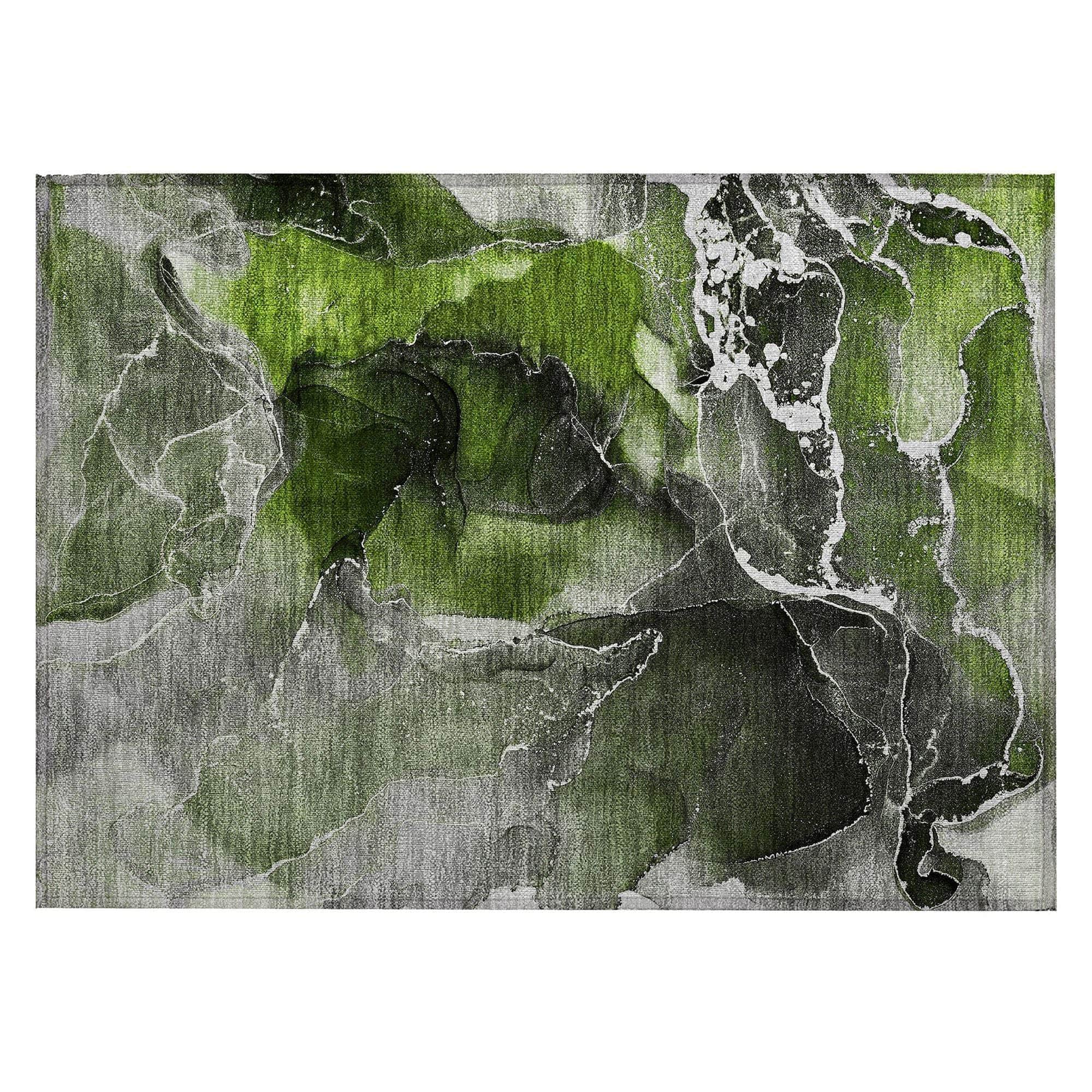 Machine Washable Green Rug - Indoor / Outdoor - Kids / Pet Friendly Watercolors Print Rug