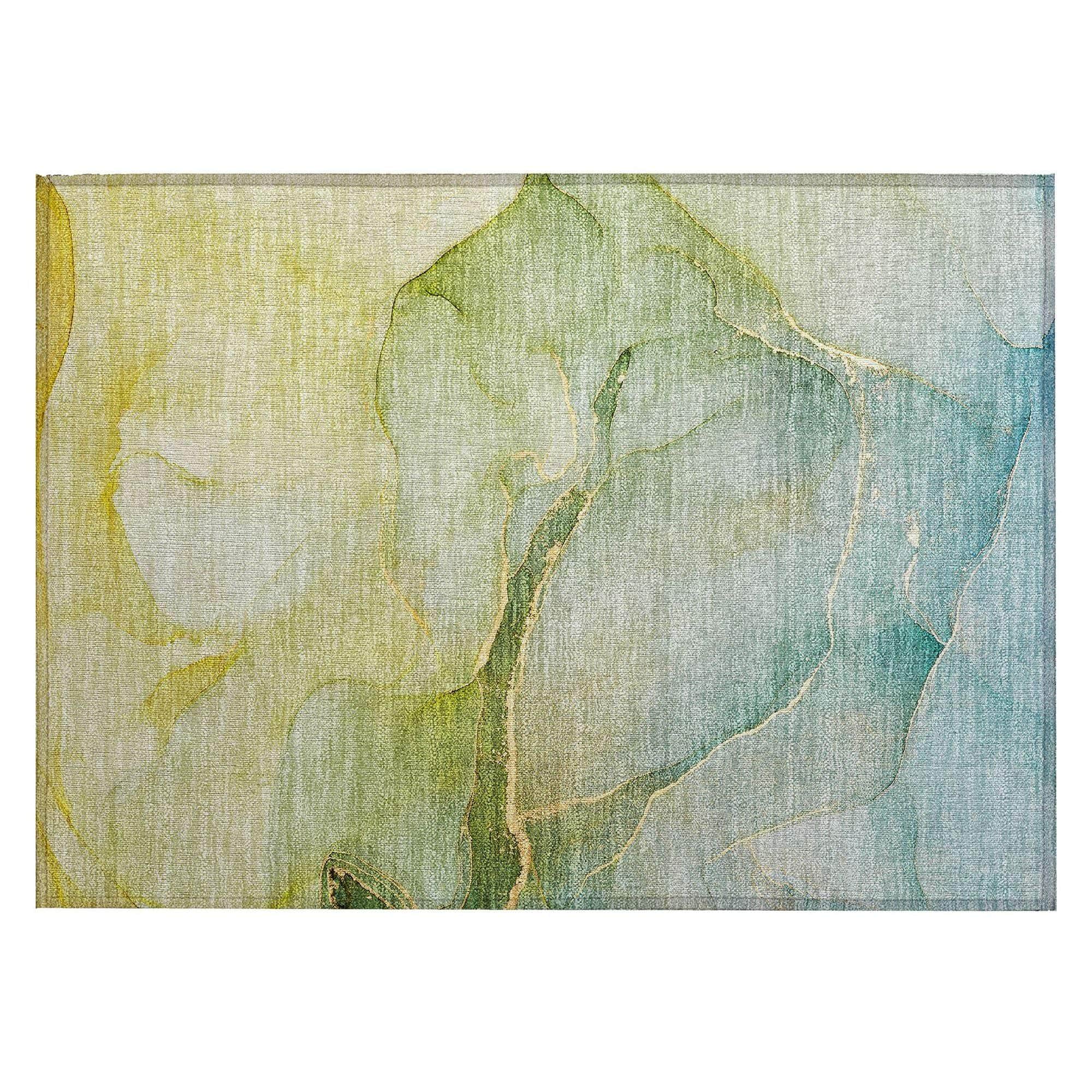Machine Washable Green Rug - Indoor / Outdoor - Kids / Pet Friendly Watercolors Print Rug