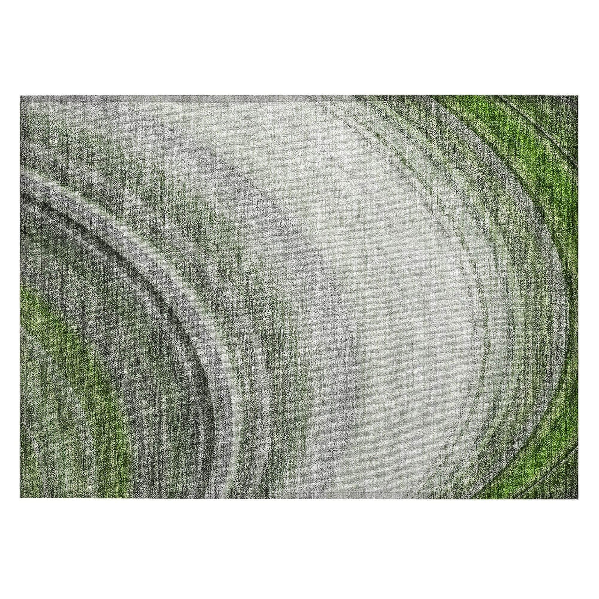 Machine Washable Green Rug - Indoor / Outdoor - Kids / Pet Friendly Waves Print Rug