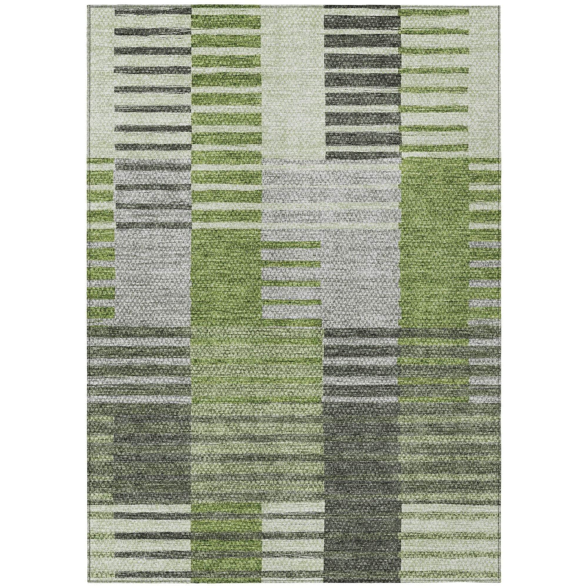 Machine Washable Green Rug - Indoor / Outdoor - Kids / Pet Friendly Striped Print Rug