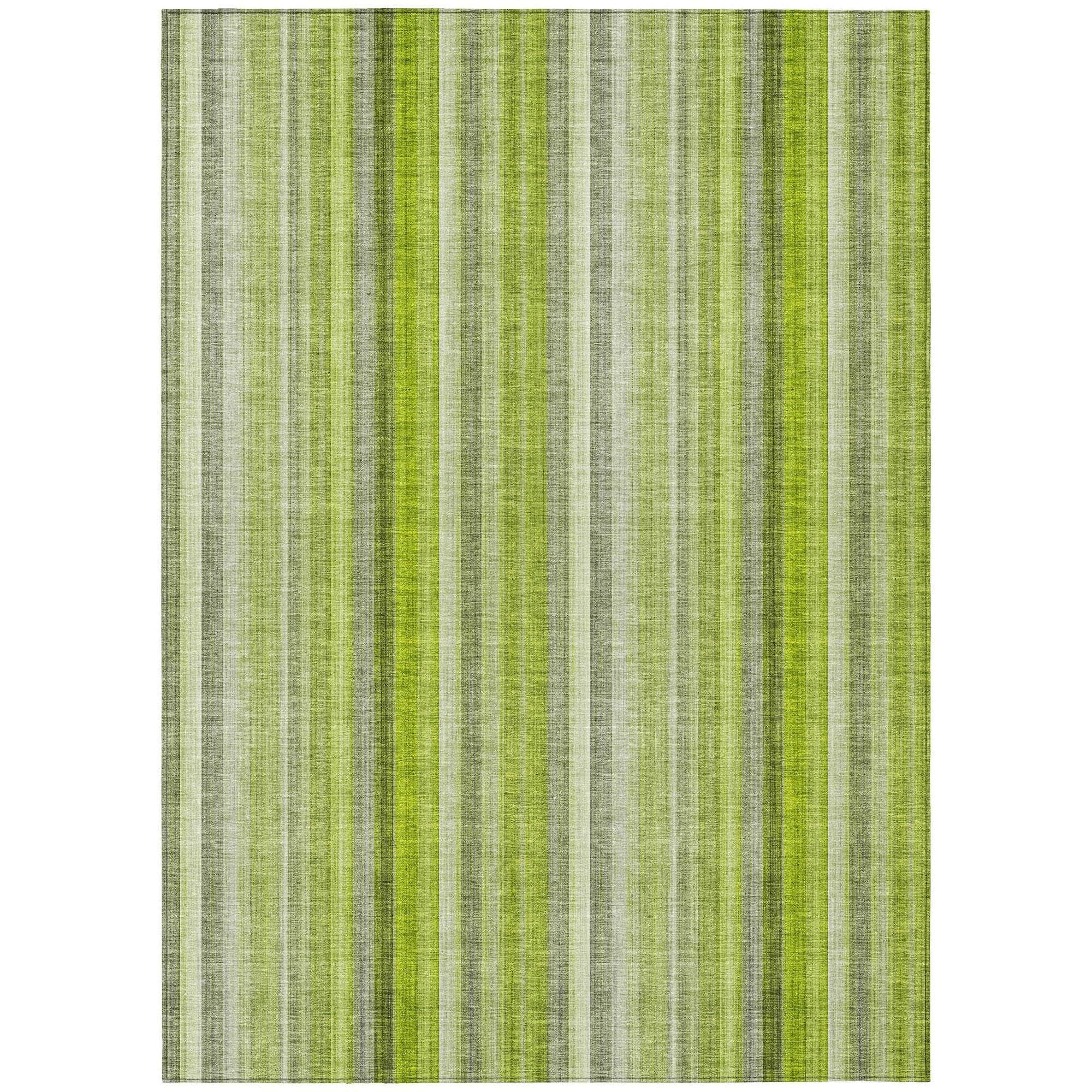 Machine Washable Green Rug - Indoor / Outdoor - Kids / Pet Friendly Stripes Print Rug