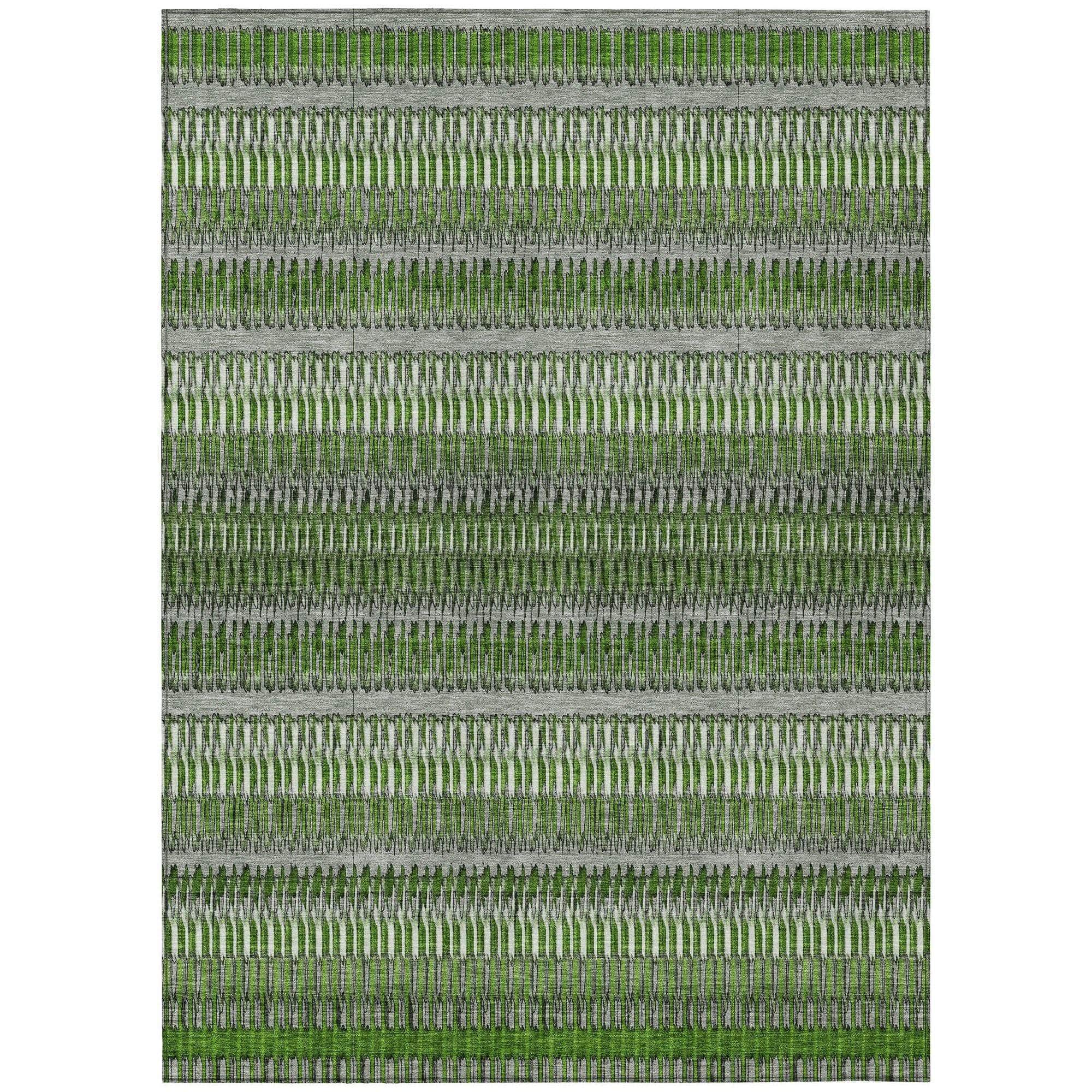 Machine Washable Green Rug - Indoor / Outdoor - Kids / Pet Friendly Stripes Print Rug