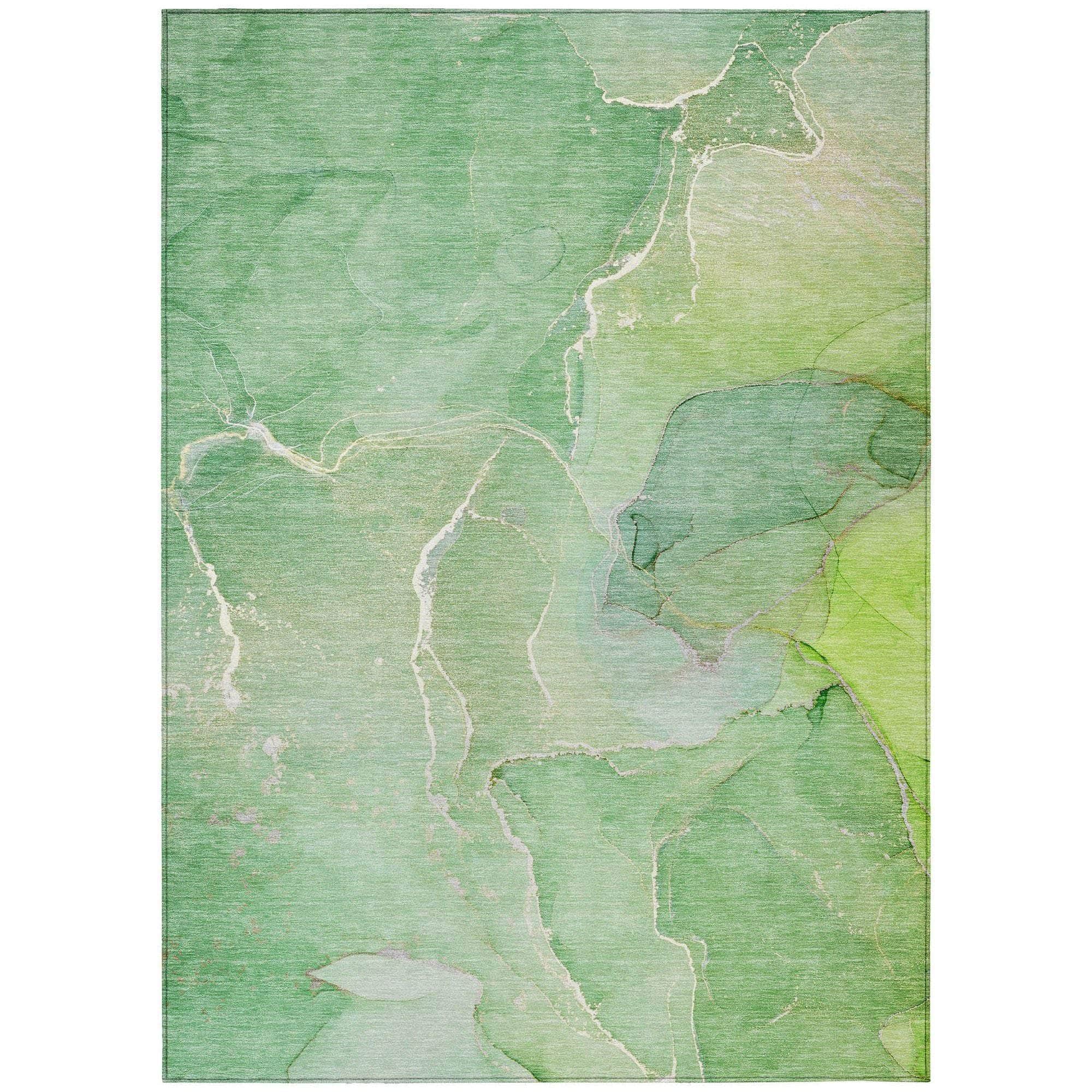 Machine Washable Green Rug - Indoor / Outdoor - Kids / Pet Friendly Watercolors Print Rug
