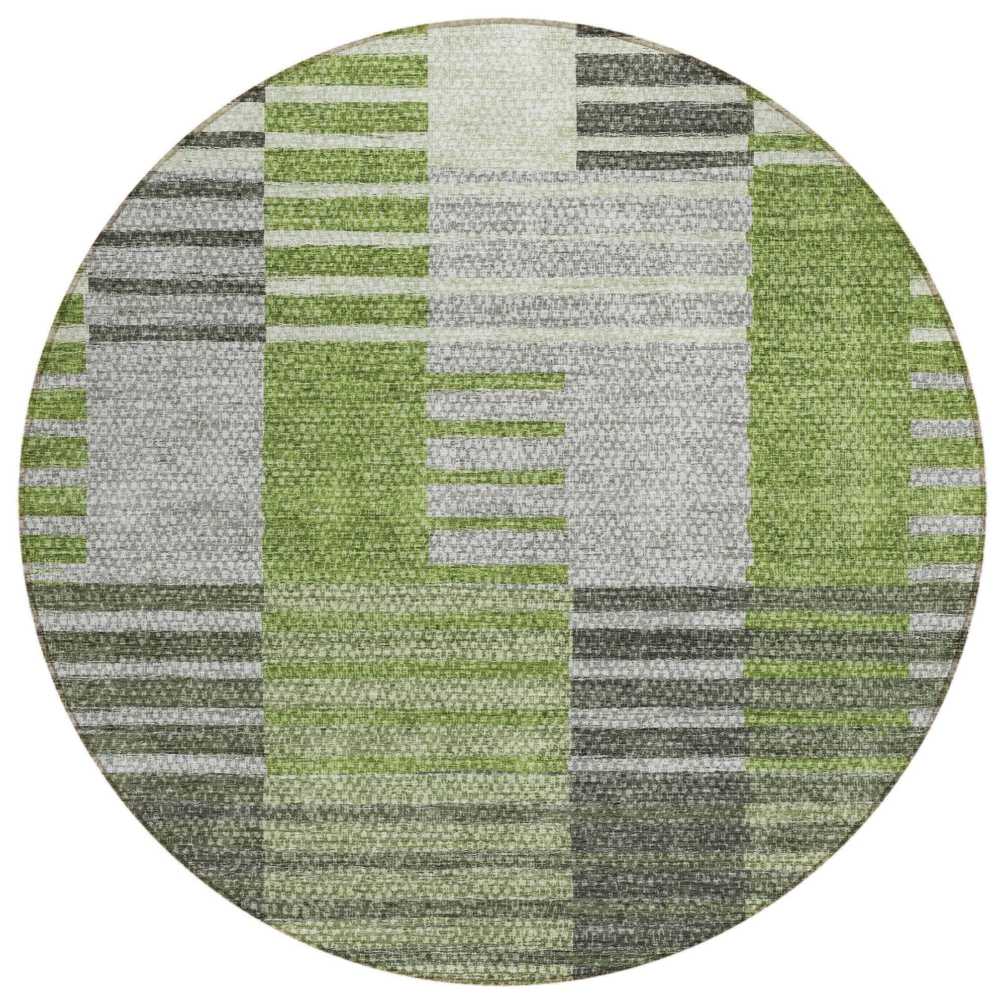 Machine Washable Green Rug - Indoor / Outdoor - Kids / Pet Friendly Striped Print Rug