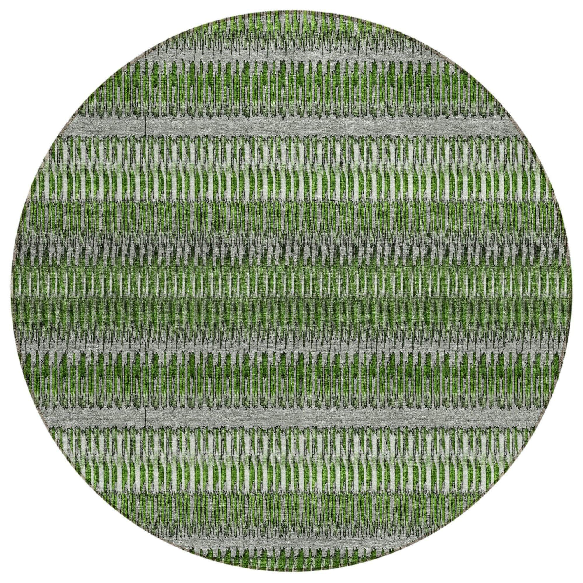 Machine Washable Green Rug - Indoor / Outdoor - Kids / Pet Friendly Stripes Print Rug