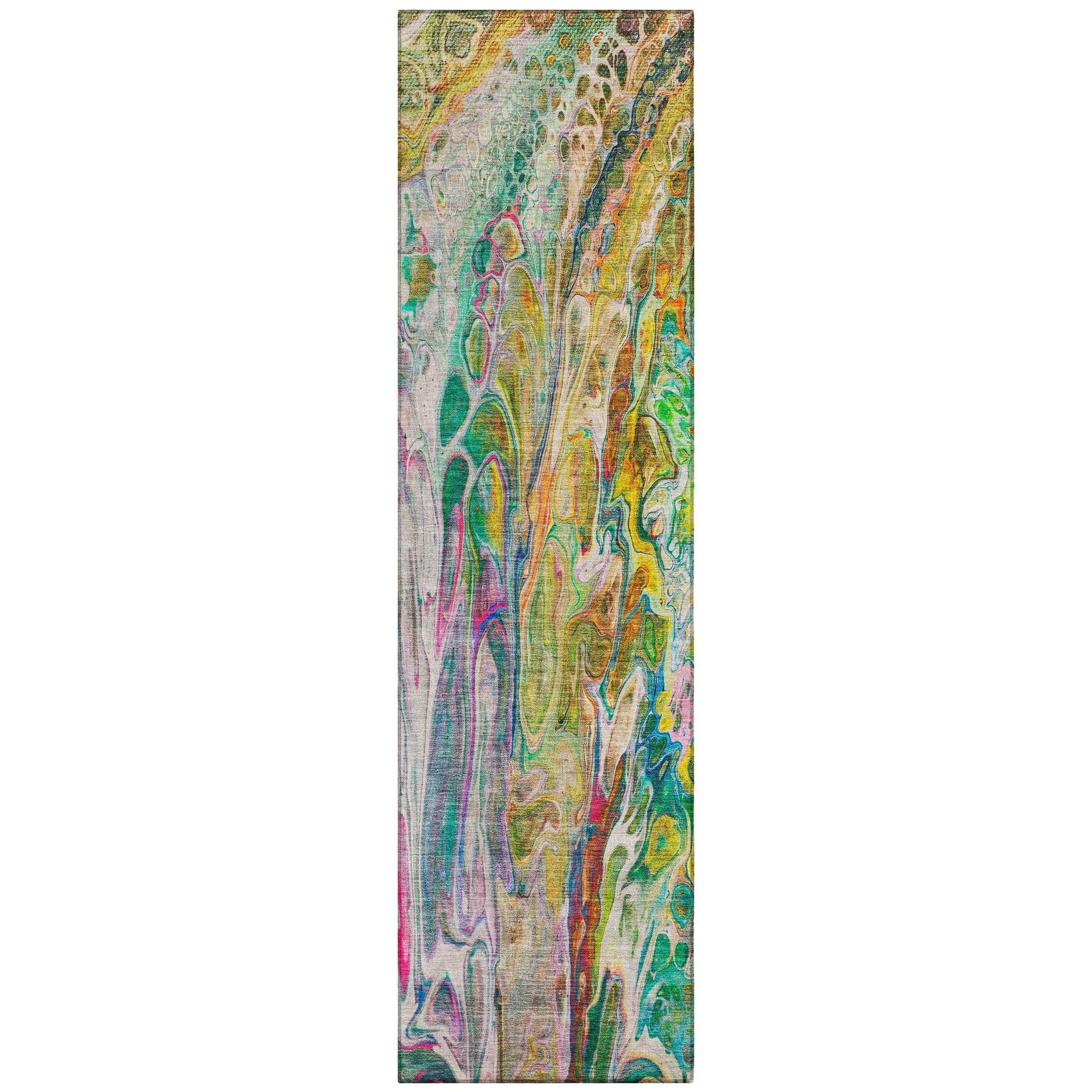 Machine Washable Green Rug - Indoor / Outdoor - Kids / Pet Friendly Abstract Print Rug