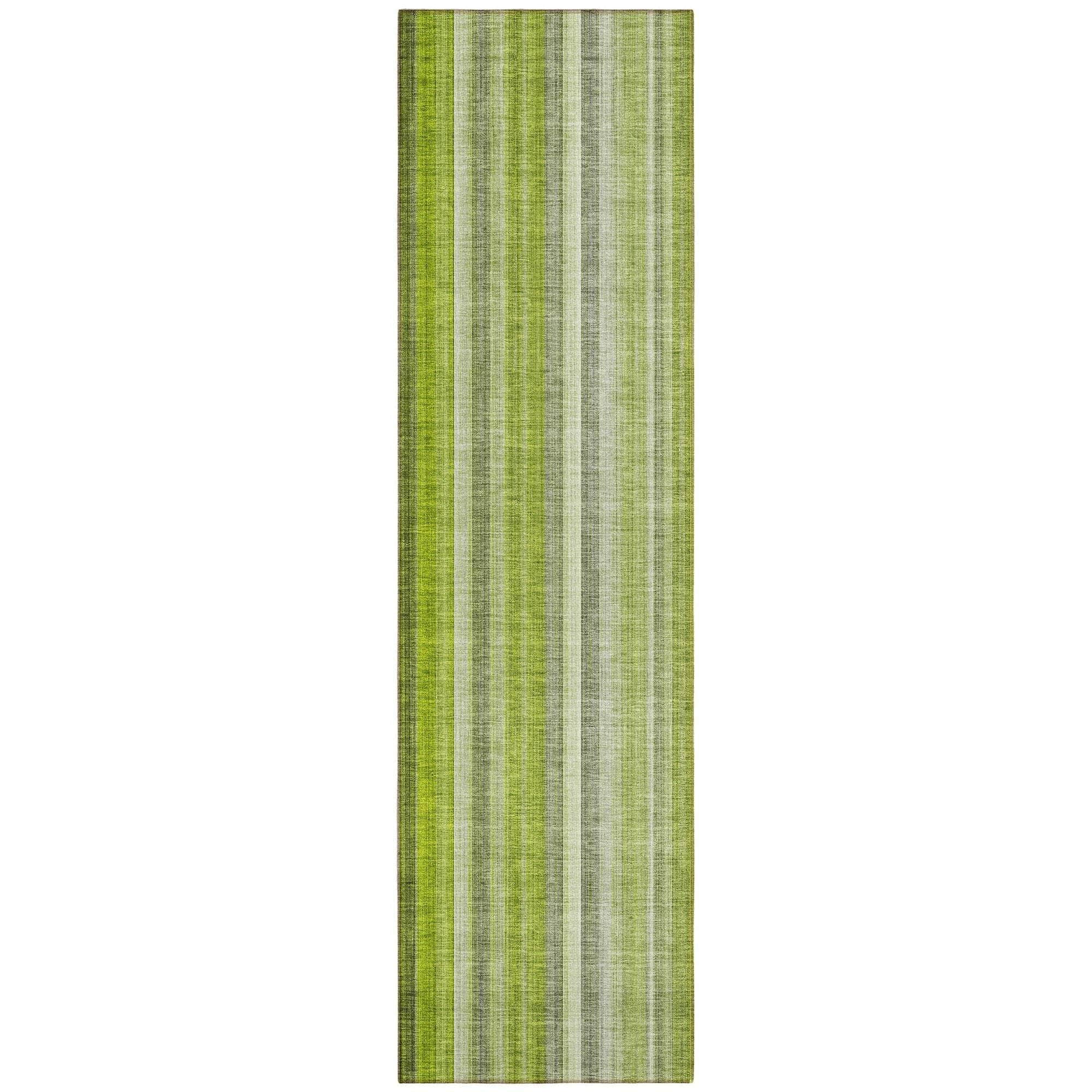 Machine Washable Green Rug - Indoor / Outdoor - Kids / Pet Friendly Stripes Print Rug