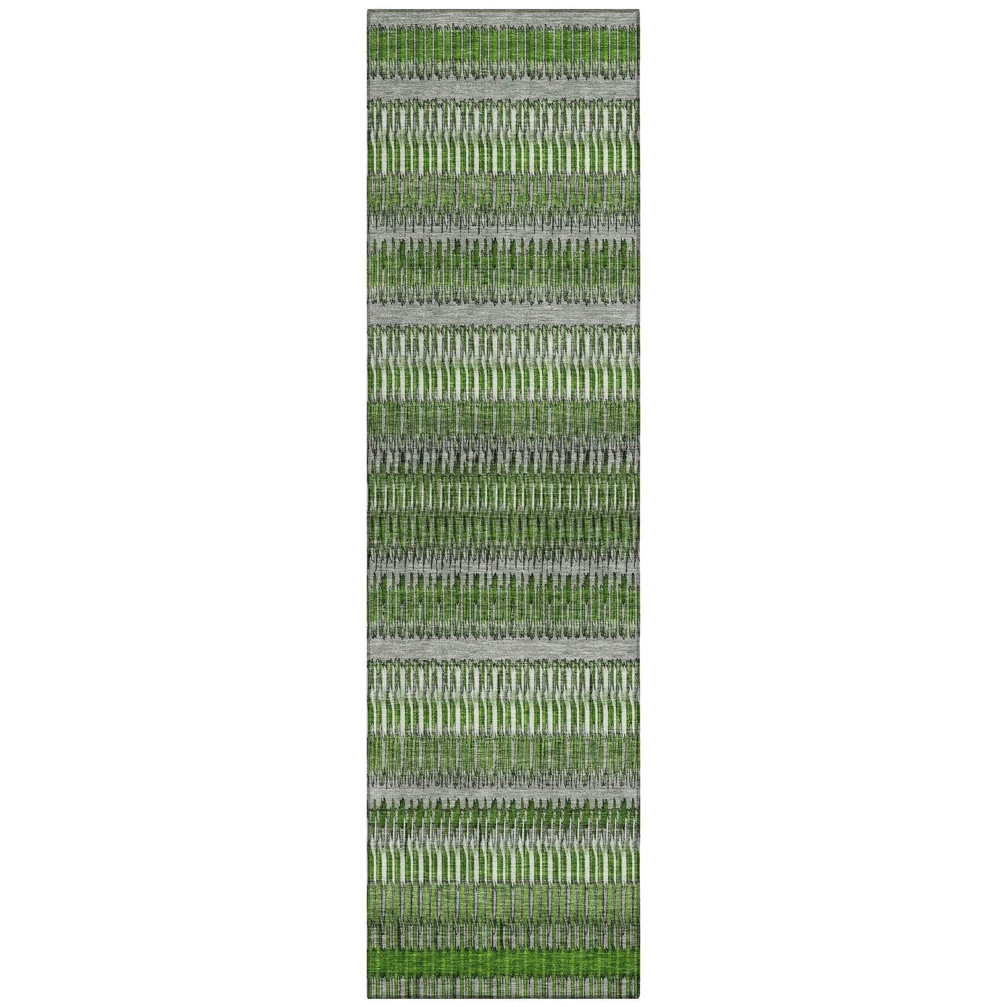 Machine Washable Green Rug - Indoor / Outdoor - Kids / Pet Friendly Stripes Print Rug