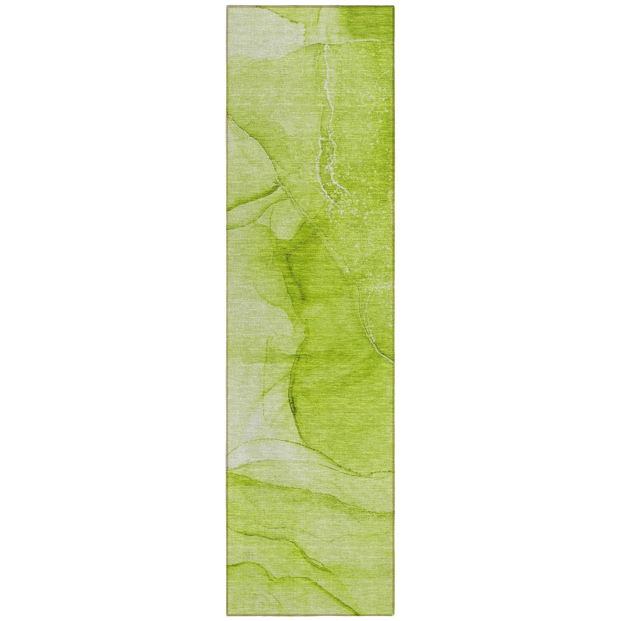 Machine Washable Green Rug - Indoor / Outdoor - Kids / Pet Friendly Watercolors Print Rug