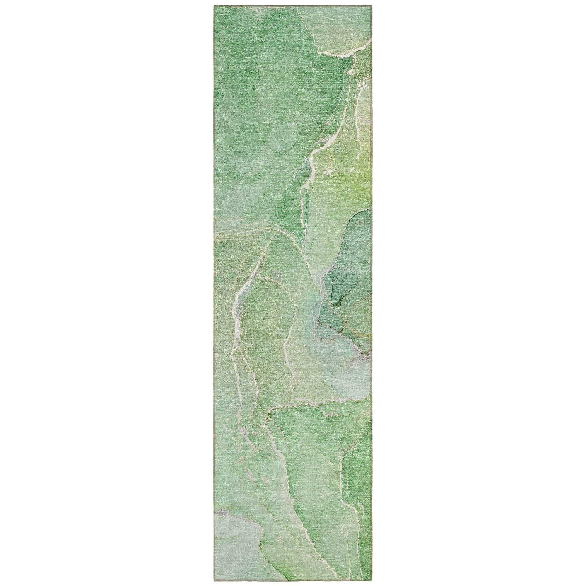 Machine Washable Green Rug - Indoor / Outdoor - Kids / Pet Friendly Watercolors Print Rug