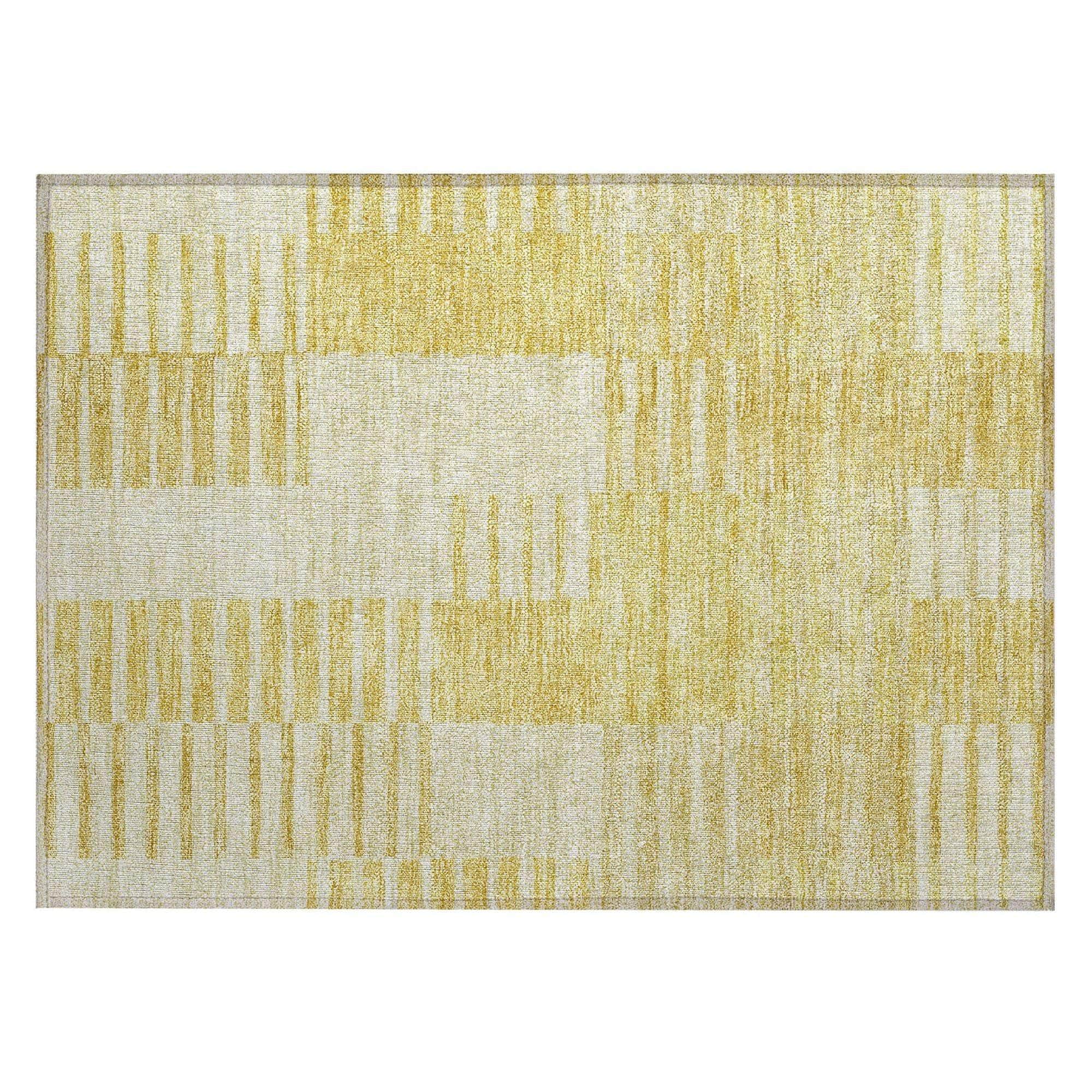 Machine Washable Honey Gold Rug - Indoor / Outdoor - Kids / Pet Friendly Striped Print Rug