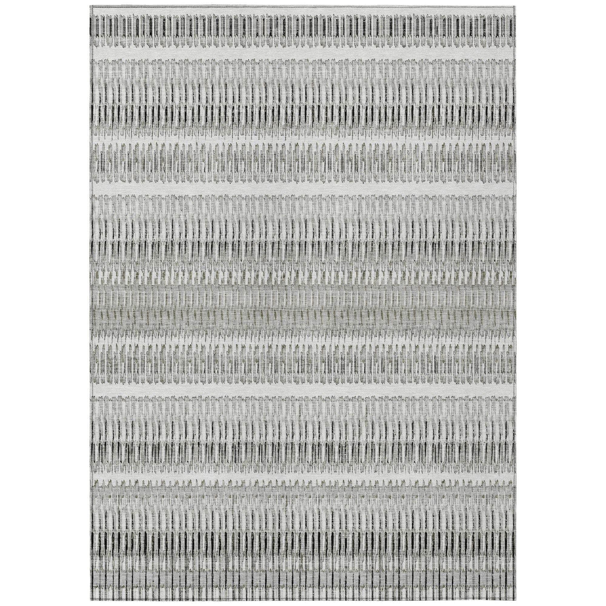 Machine Washable Ivory Rug - Indoor / Outdoor - Kids / Pet Friendly Stripes Print Rug